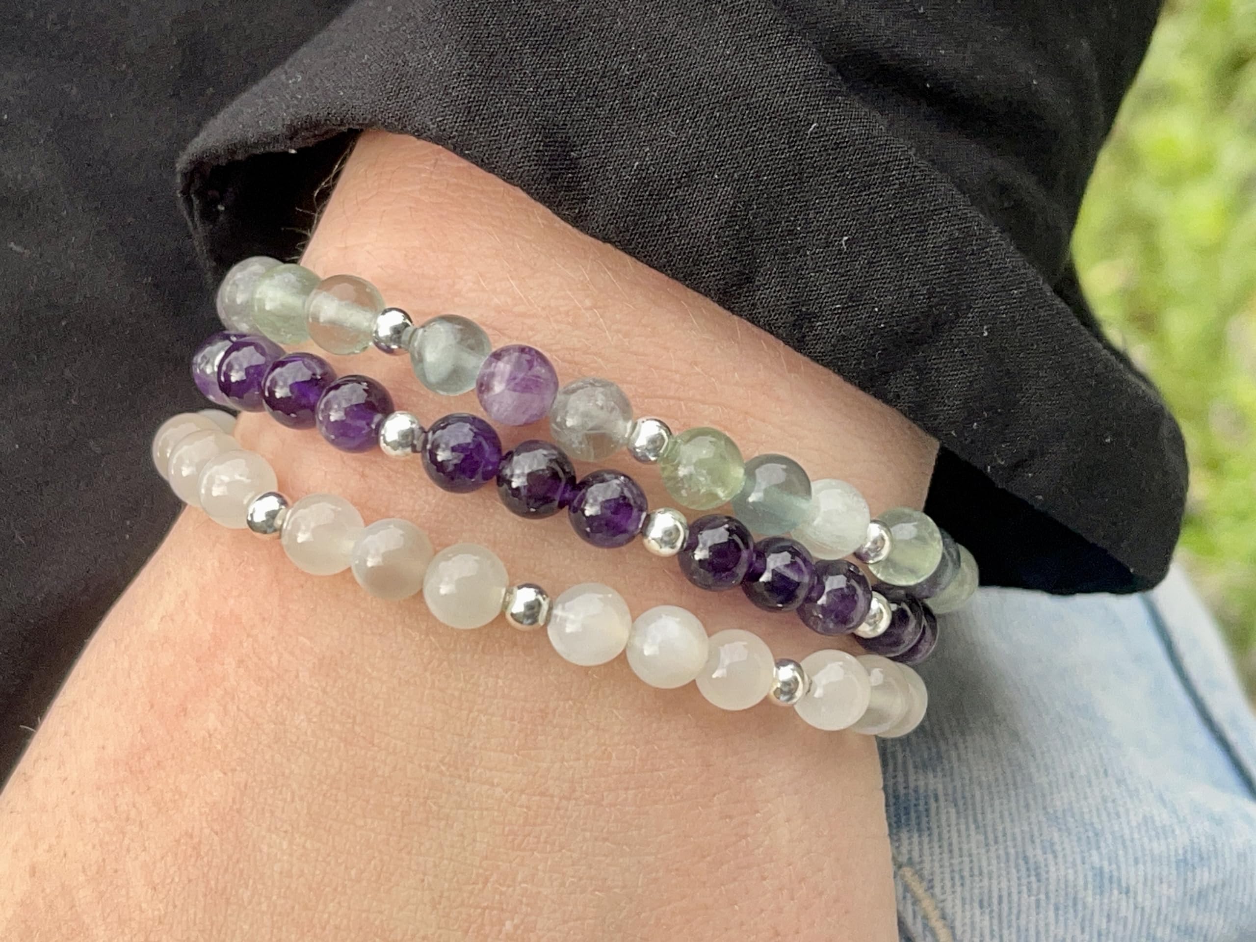 Edelsteinarmband aus Natursteinen & Edelstahlperlen 4 mm – Spirituelle Kraftsteine – Handgemachtes Geschenk für Freundin, Mama & Lieblingsmensch