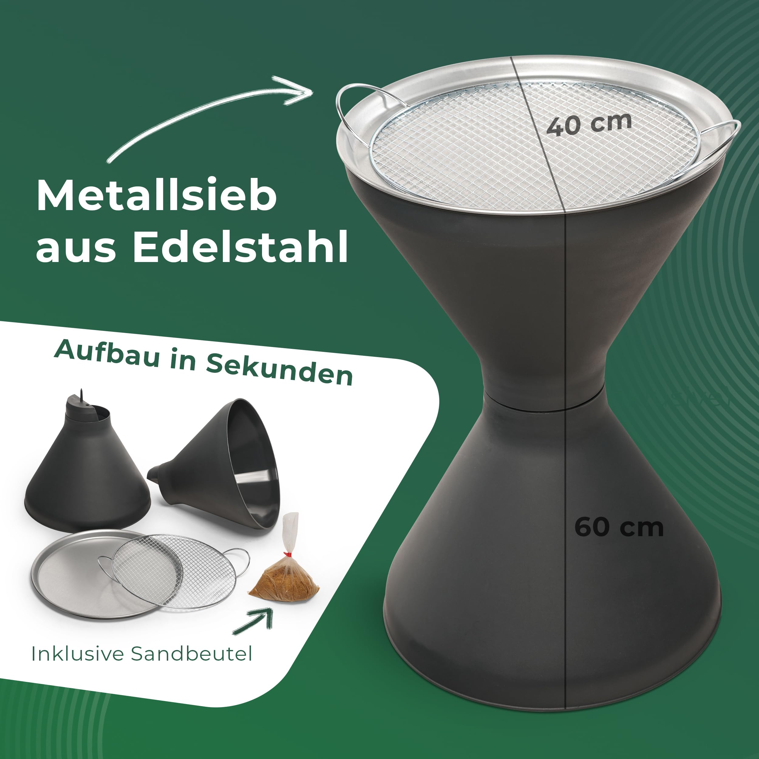 Novaliv 2x Cendriers à poser pour l'extérieur 60 cm de haut 40 cm Ø incluant 2x sacs de sable Cendriers à poser pour l'extérieur en métal galvanisé Acier inoxydable Aschenbecher Ständer pour pause