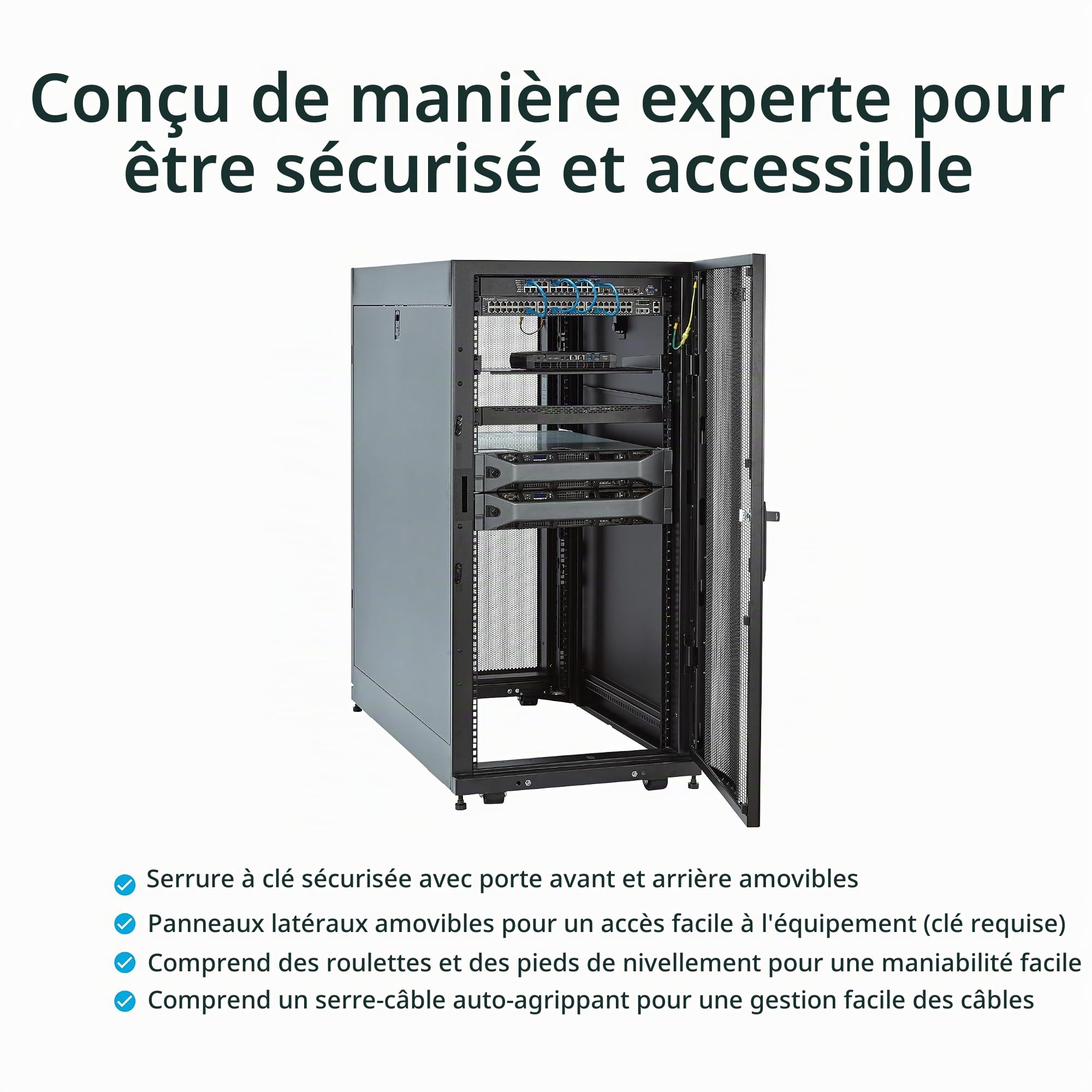 StarTech Armoire Serveur 25U 4 Montants 19", 89cm, 1500kg, Kit (RK2537BKM) | Rack fermé, Gestion des câbles intégrée, Compatible EIA/ECA-310-E, Roulettes