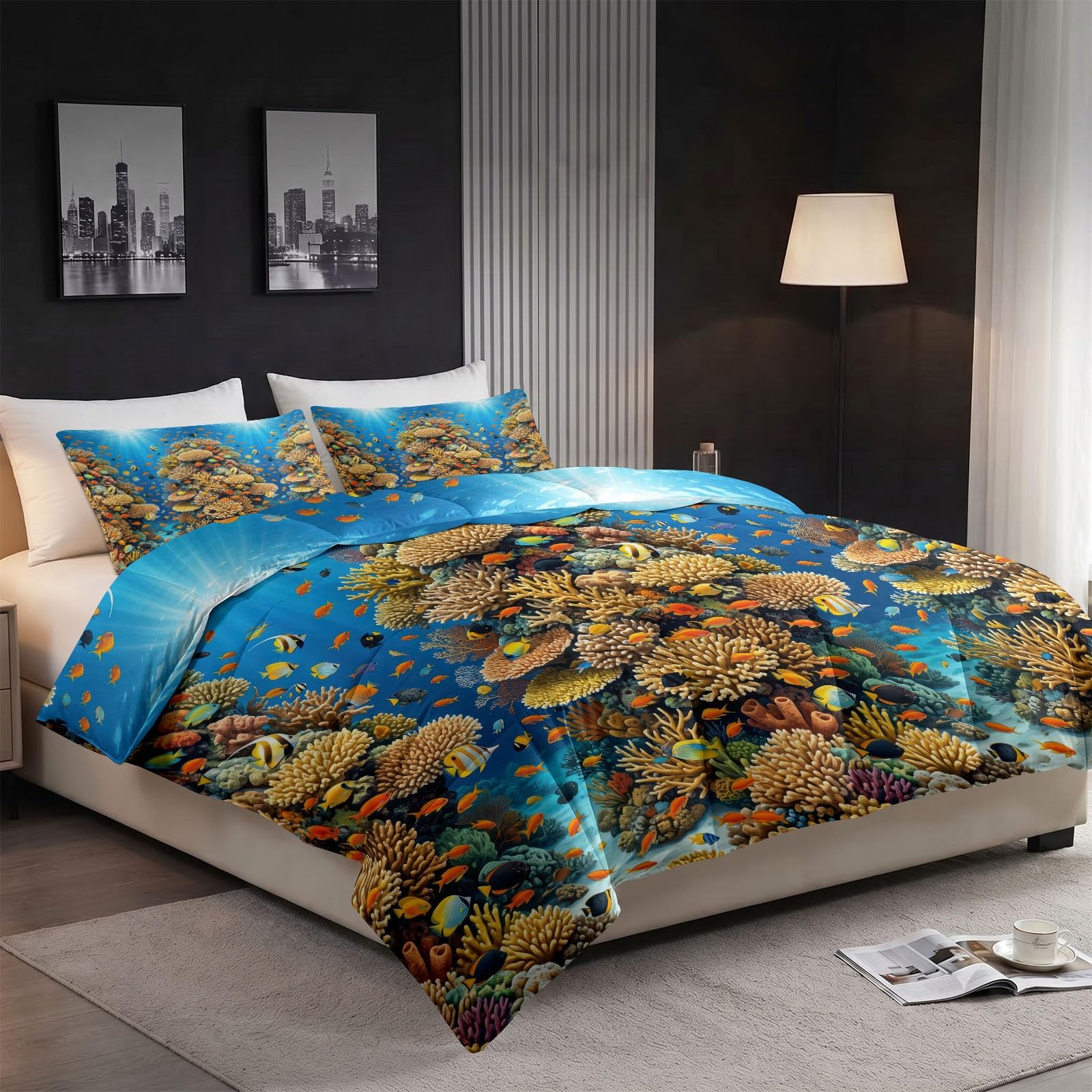 Cartoon Korallen Fische Bettdecke 220x240 cm Ganzjahresdecke 3-teiliges