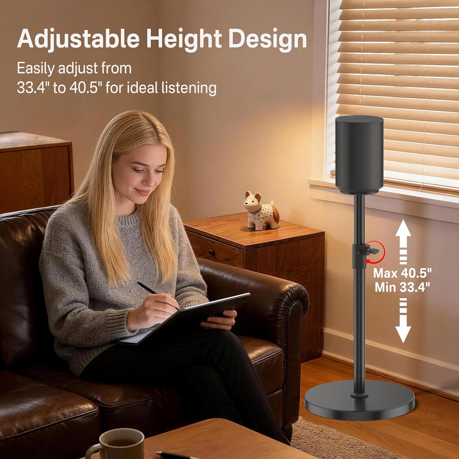 Height Adjustable Speaker Stand for Sonos Era 100 Stand Black with Cable Management - Heavy Duty Floor Stand for Sonos Speaker Stands Era 100 to Enhance Audio Experience, Pair