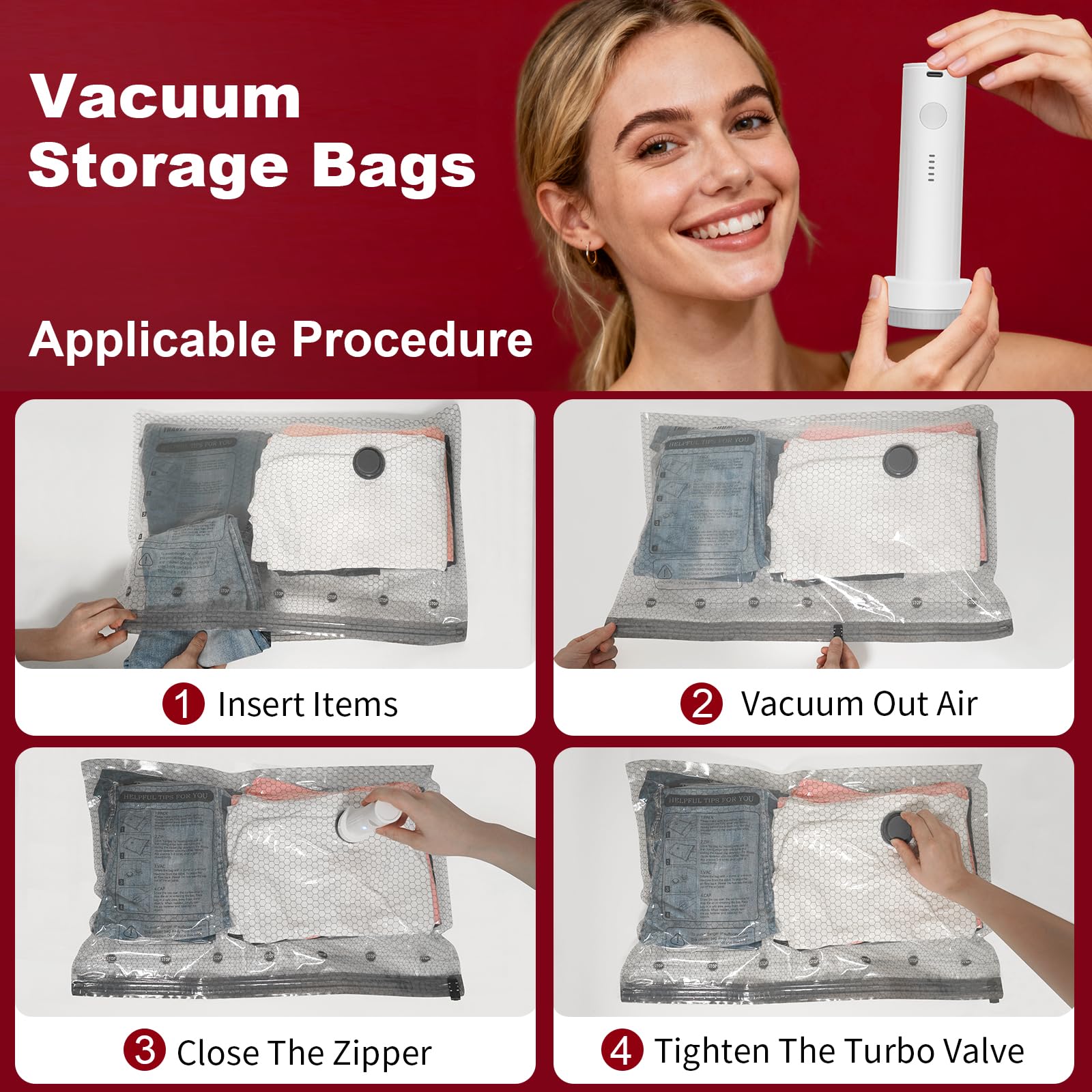 Bolsas de almacenamiento al vacío, paquete de 9 unidades de 23.6 x 15.7 pulgadas, bolsas selladoras que ahorran espacio, bolsas de compresión herméticas para ropa, almohadas, edredones, mantas, ropa