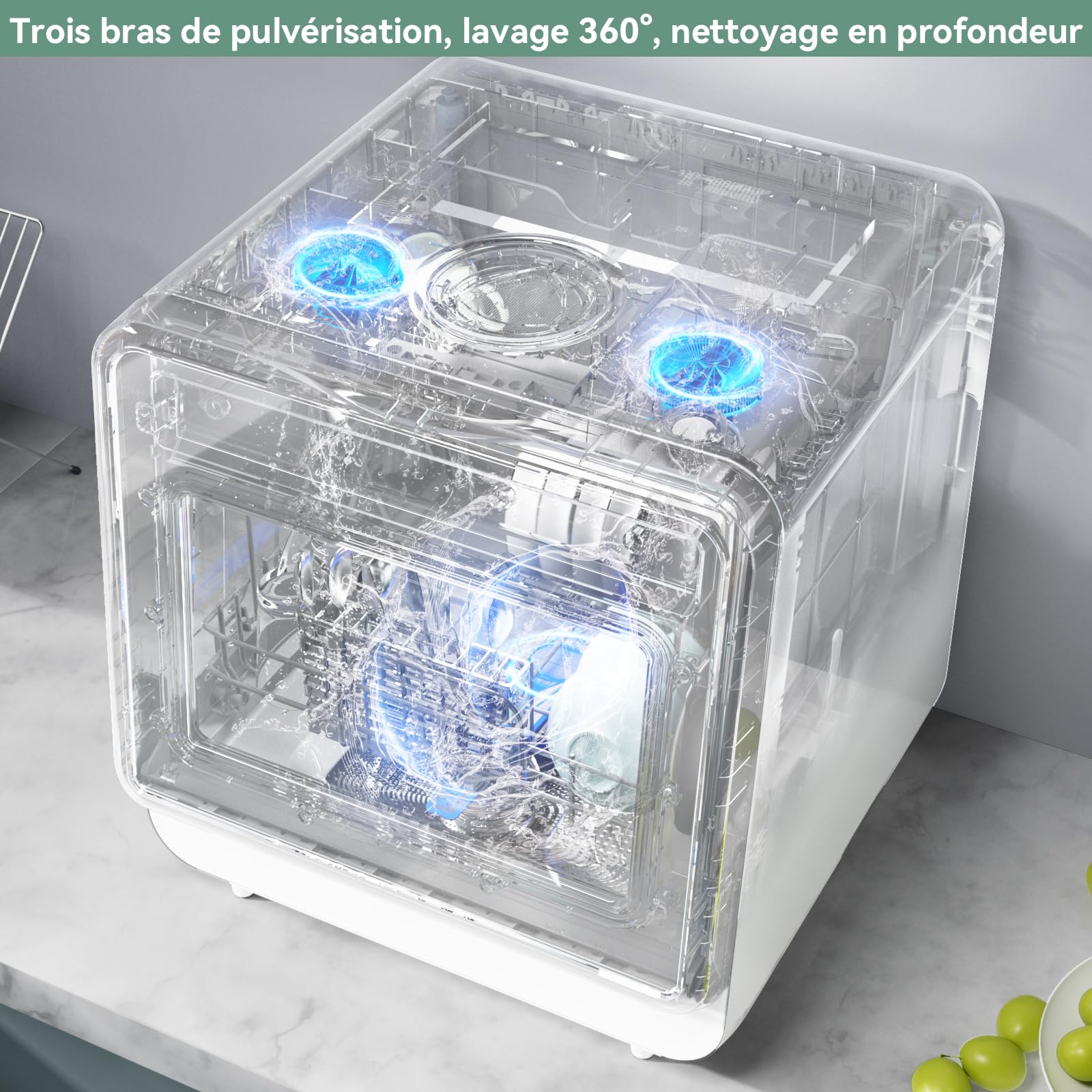 magicplux Lave-vaisselle sans Arrivée d'eau, Lave-vaisselle de Table avec Écran Couleur, 5+3 Programmes, 3 Bras de Pulvérisation, 5 Couverts, Réservoir d'eau de 5 L
