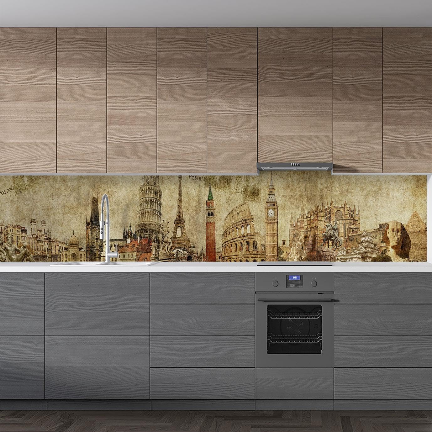 Mutfak Tezgah Arası Folyo Fayans Kaplama Folyosu Mimari Kolaj 60x500 CM