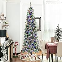 Vista 101 de Glitzhome Prelit Christmas Tree, 6ft Flocked Artificial Christmas Tree Serene Snowscape Fir with 300 Warm White Lights for Home, Office, Party