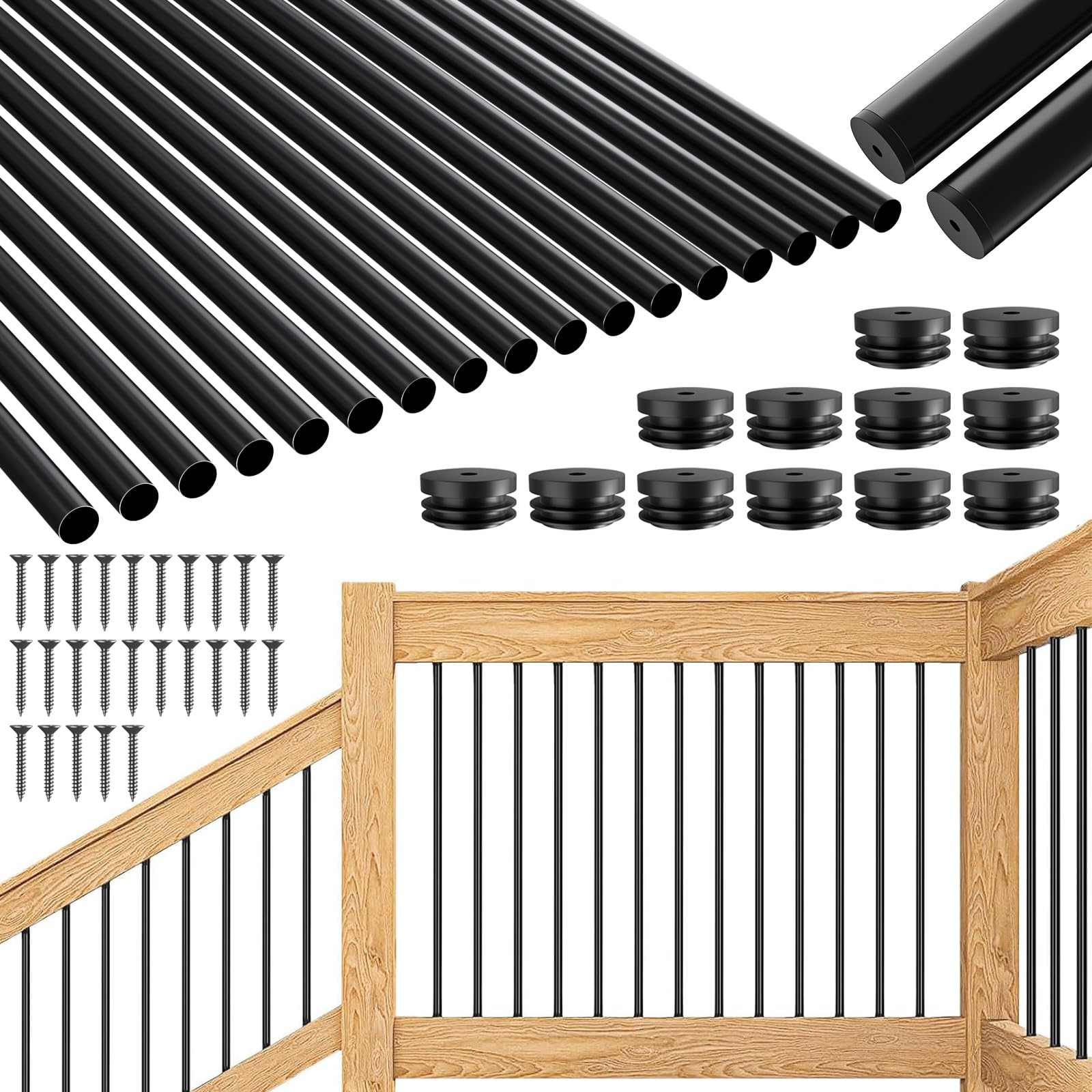 36" Heavy Duty Deck Balusters 51 Pack, Deck Spindles, Wave Arc Metal Deck Railing With Screws Compatible With Wood And Composite, Staircase Balusters For Deck Railing, Stairs, Porches