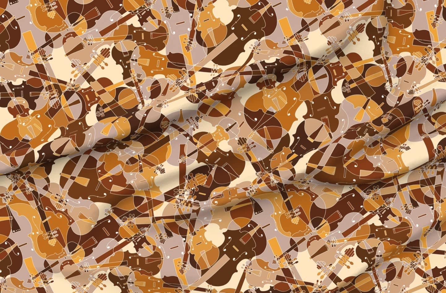 Spoonflower Fabric - String Instrument Violin Viola Cello Double Bass Brown Taupe Cream Printed on Organic Cotton Sateen Fabric by The Yard - Sewing Quilting Apparel Home Decor