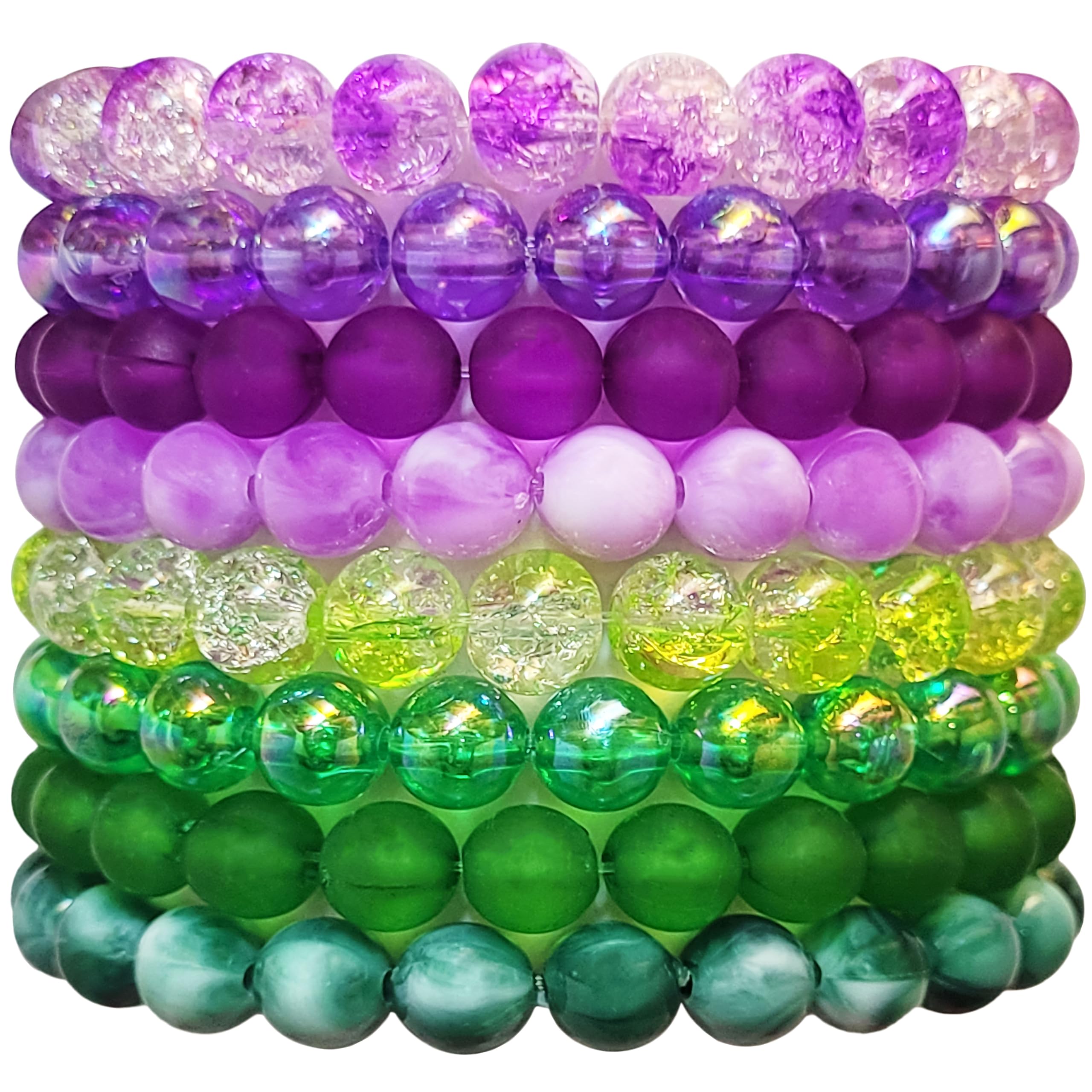 BOHENOOR Rainbow Crackle Elastic Stretchable Hand Bracelets for Women and Girls | Multicolor Beads Bracelet Set | Bohemian Style | Birthday, Anniversary, Valentine Gift (Purple Green) (B0D93PY54N) Amazon Price History, Amazon Price Tracker