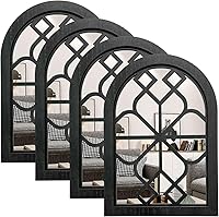 Vista 18 de ZEXUIRU 2 piezas de espejo de pared arqueado para ventana, espejo de acento rústico de granja, espejo de entrada con marco de madera para sala