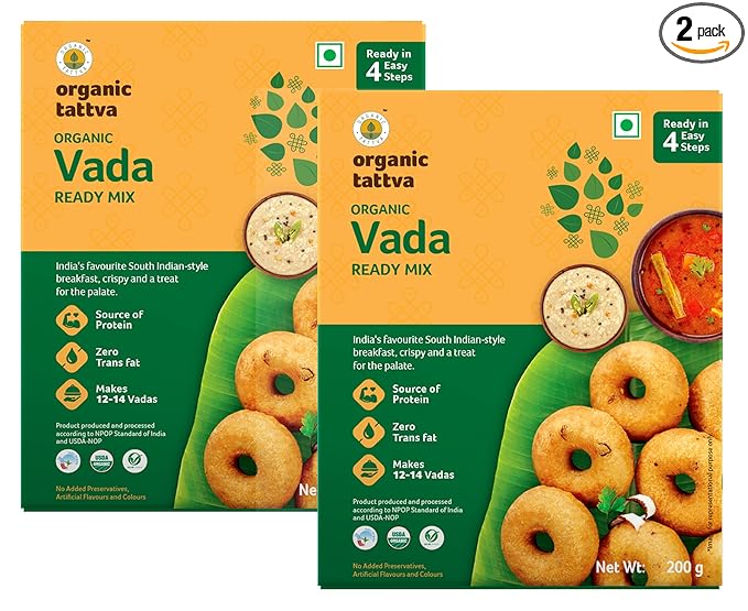 Organic Tattva ,Organic Vada Ready Mix 400 Gram | Rich in Protein and Dietary Fibre | NO Cholesterol and NO Trans-Fat | with Benefits of Rock Salt and Sunflower Oil | Ready in 4 Easy Steps