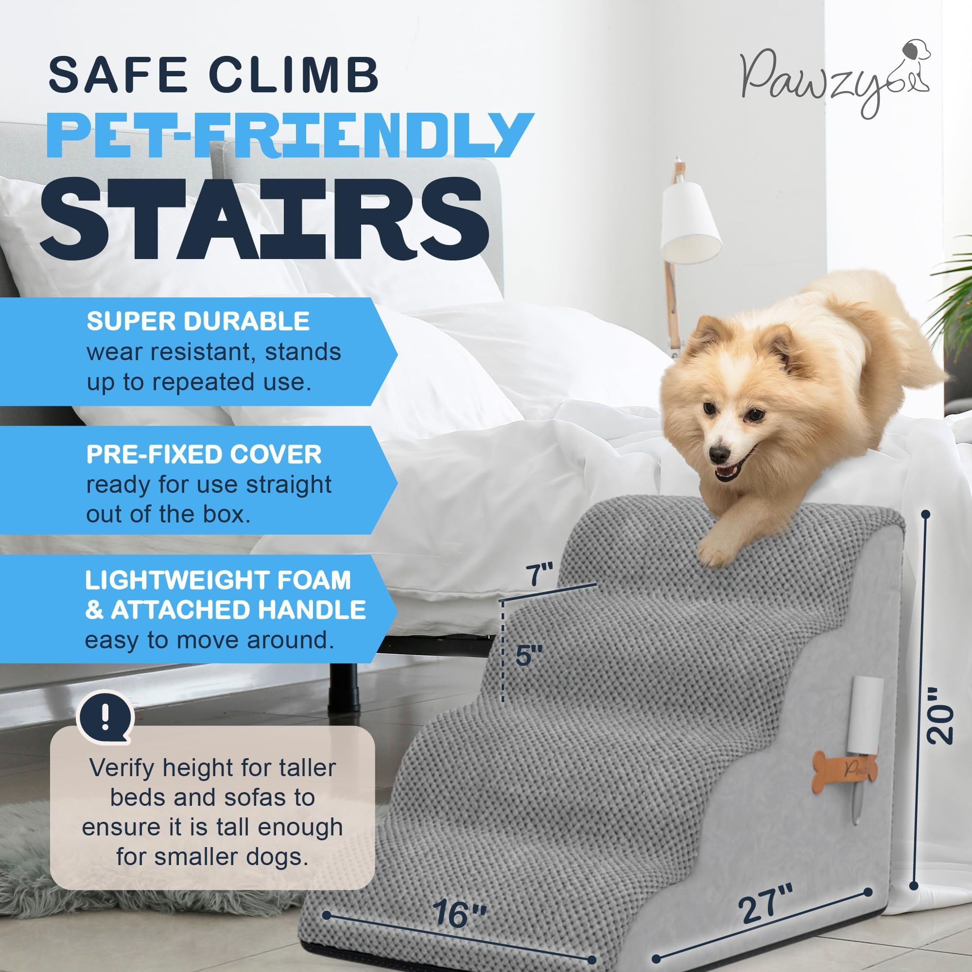 PAWZY Scaletta per animali domestici in schiuma per letto, divano o finestra, copertura prefissata, ampia scaletta per cani, impermeabile, base antiscivolo, a 4 livelli, per cani di piccola taglia,