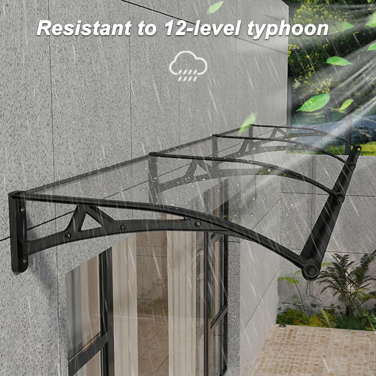 Awning for Door Entrance, Window Awning with Aluminum Bracket, Canopy Polycarbonate, Window Awning Outdoor, UV Rain and Snow Protection Door Awning, for Porch Patio Deck(80x300cm/31.4x118in)