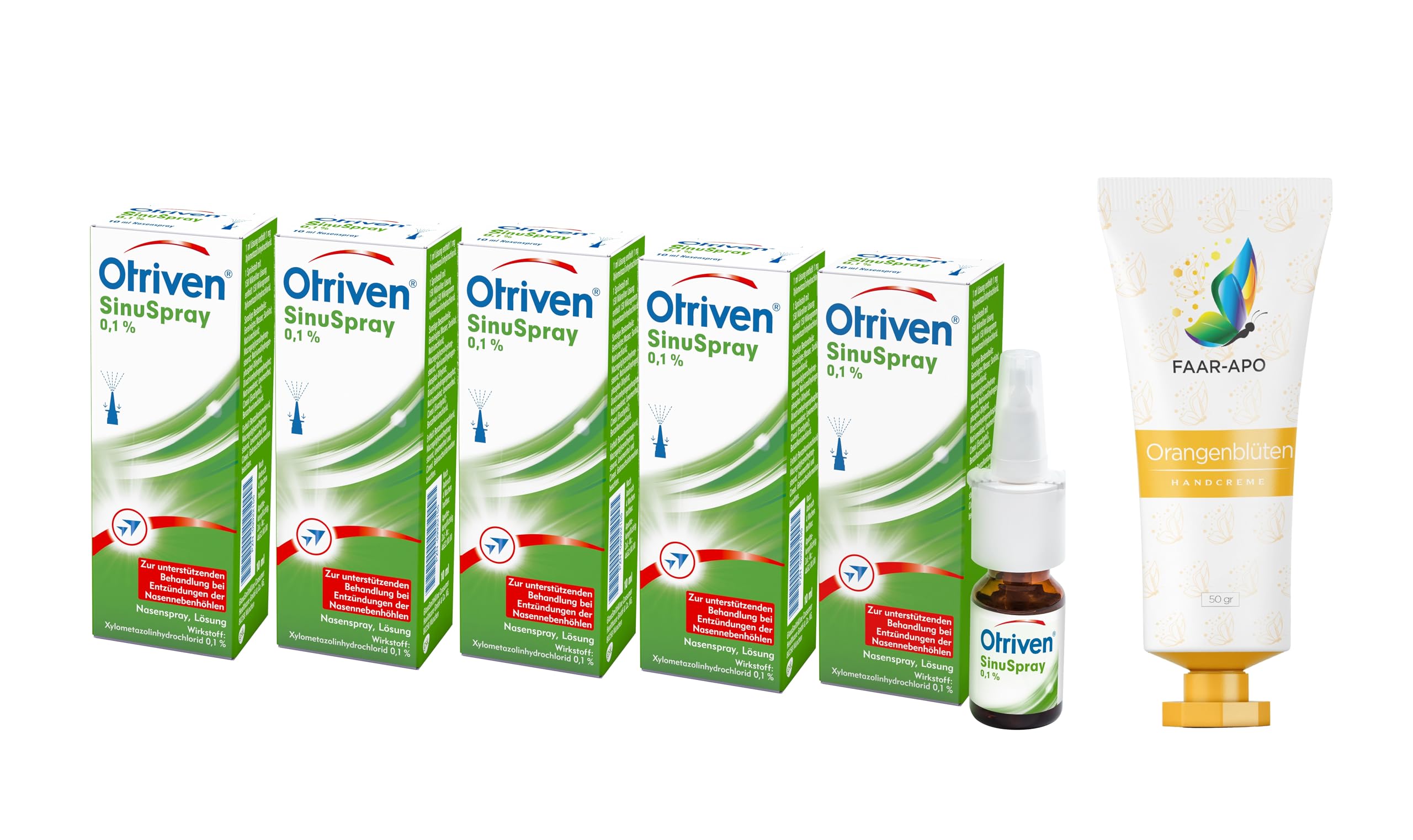 Otriven SinuSpray Sparset 5 x 10 ml inkl. einer hochwertigen Handcreme Marke Faar Apo