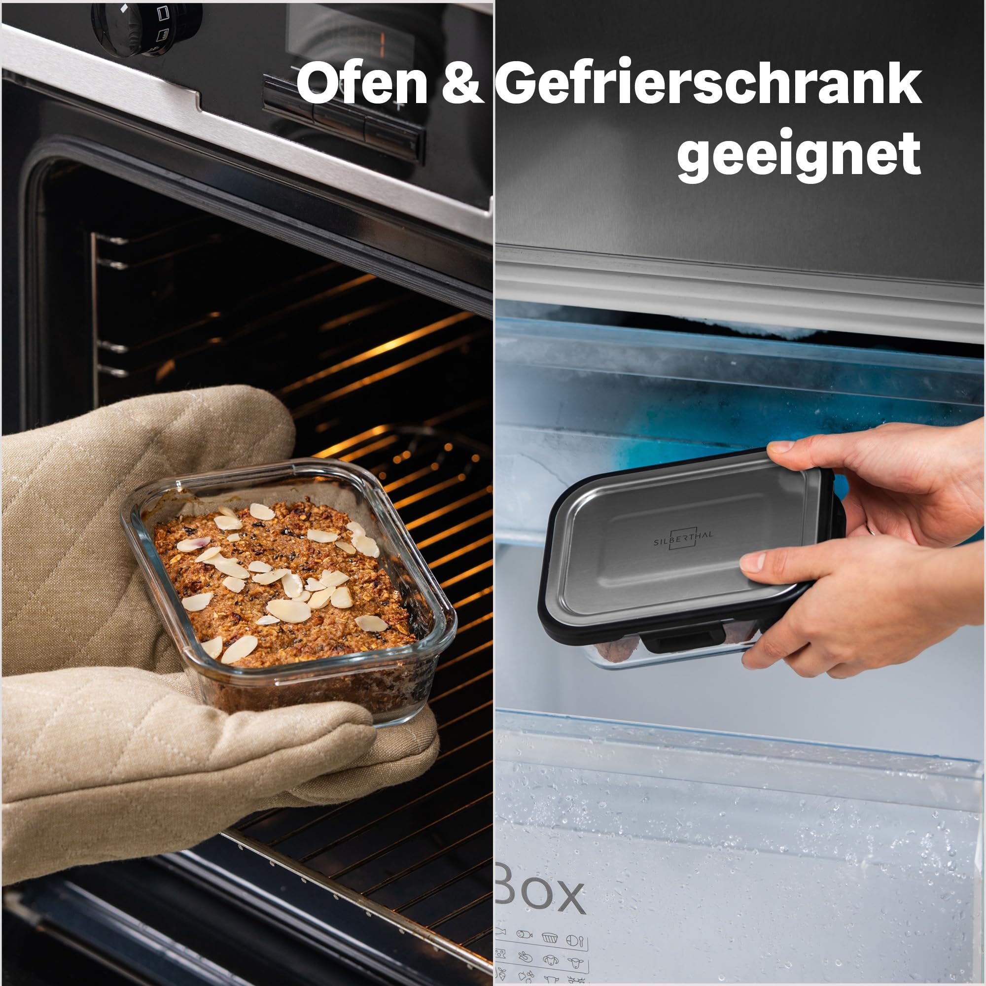 SILBERTHAL Frischhaltedosen Glas 6er Set mit Edelstahl Deckel - Luftdicht für Meal Prep - Lunch Box für unterwegs, Office, Camping - Spülmaschinen & Backofenfest