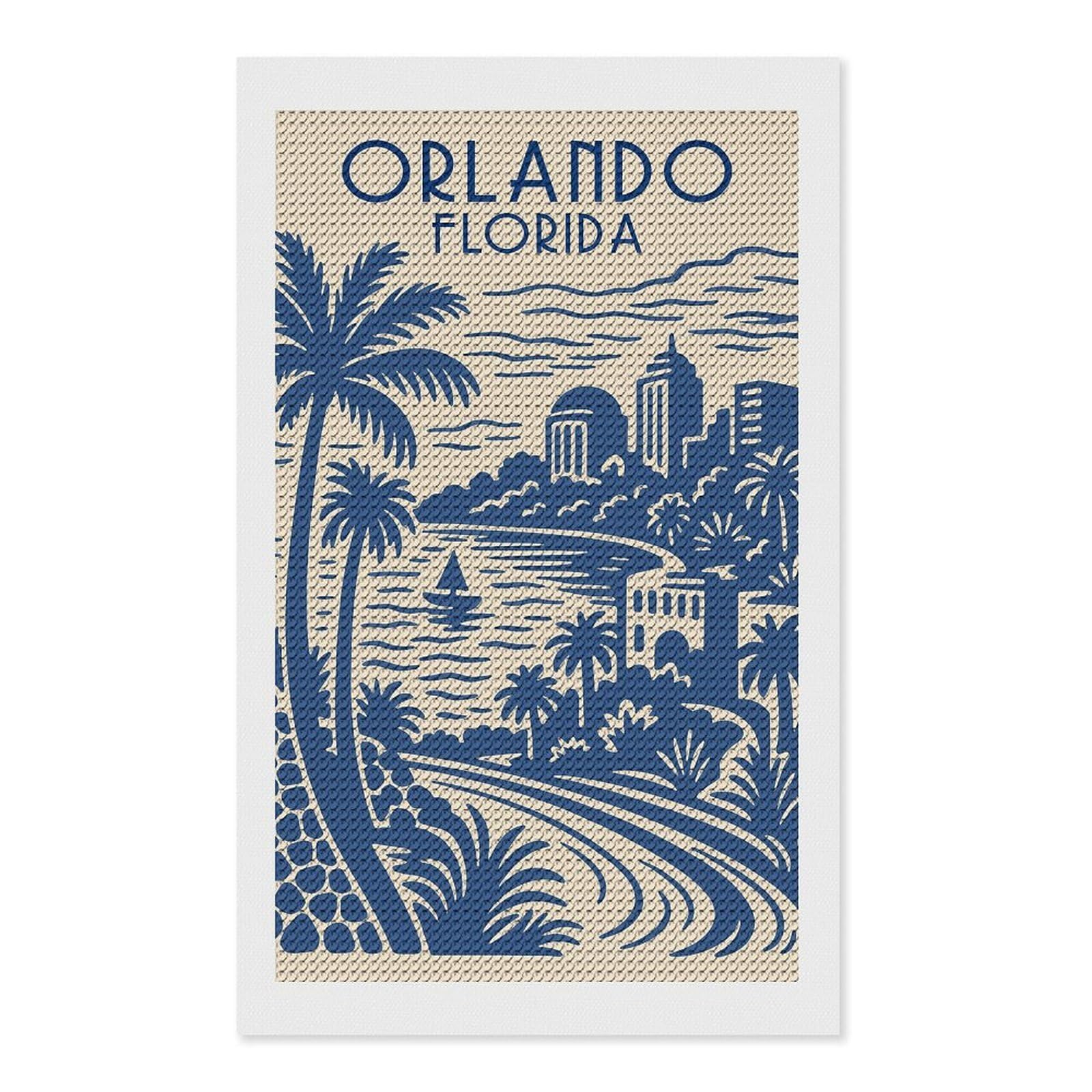 Junmoney Orlando Florida Travel Diamond Painting Kit 12"x20", Festive Craft Gift, Bedroom Decor, Full Kit Included, Creative Gift Idea