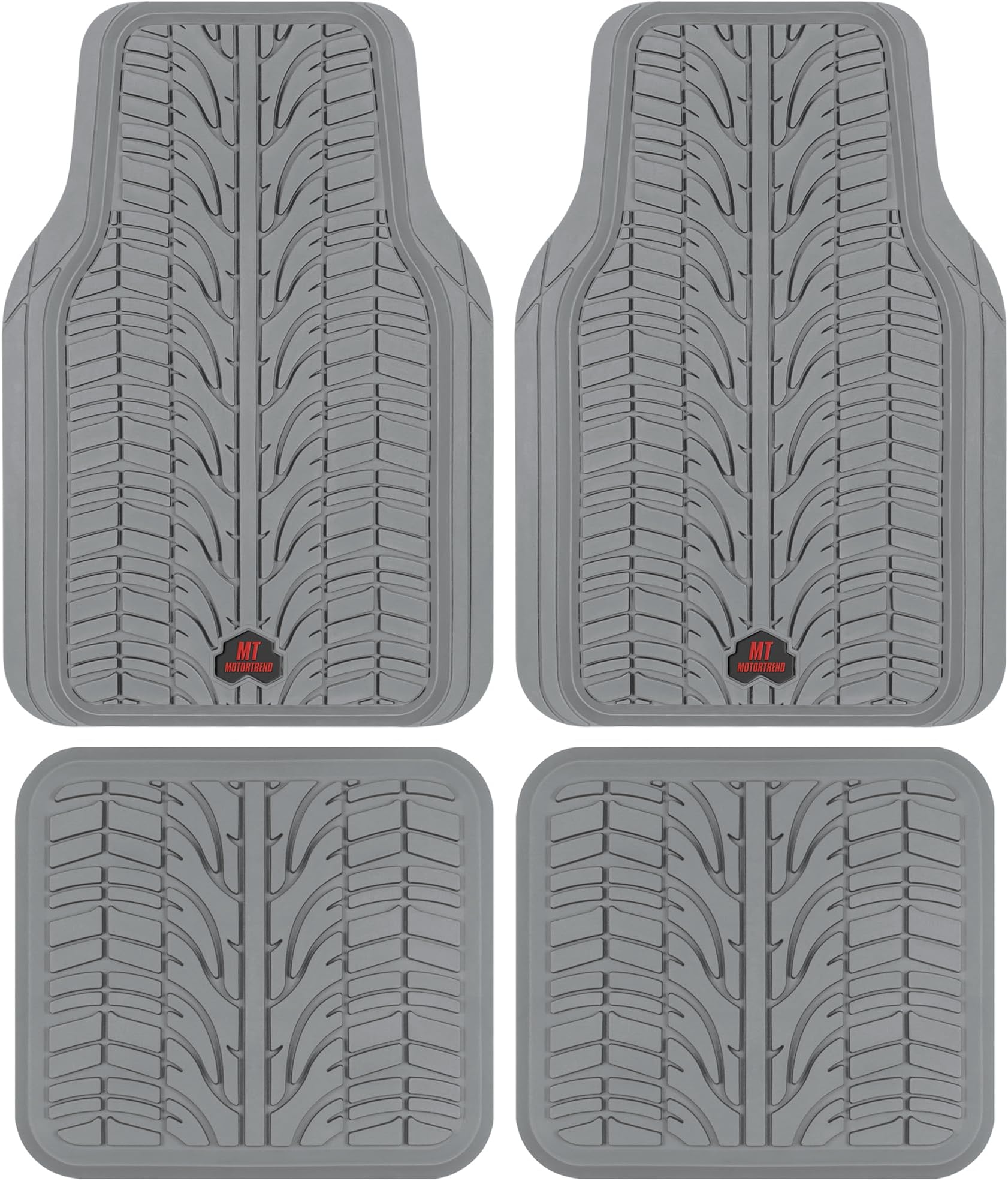Motor TrendGrand Prix Tire Tread Rubber Car Floor Mats for Autos SUV Truck & Van - All-Weather Waterproof Protection Front & Rear Seat Liners, Trim to Fit Most Vehicles,Gray