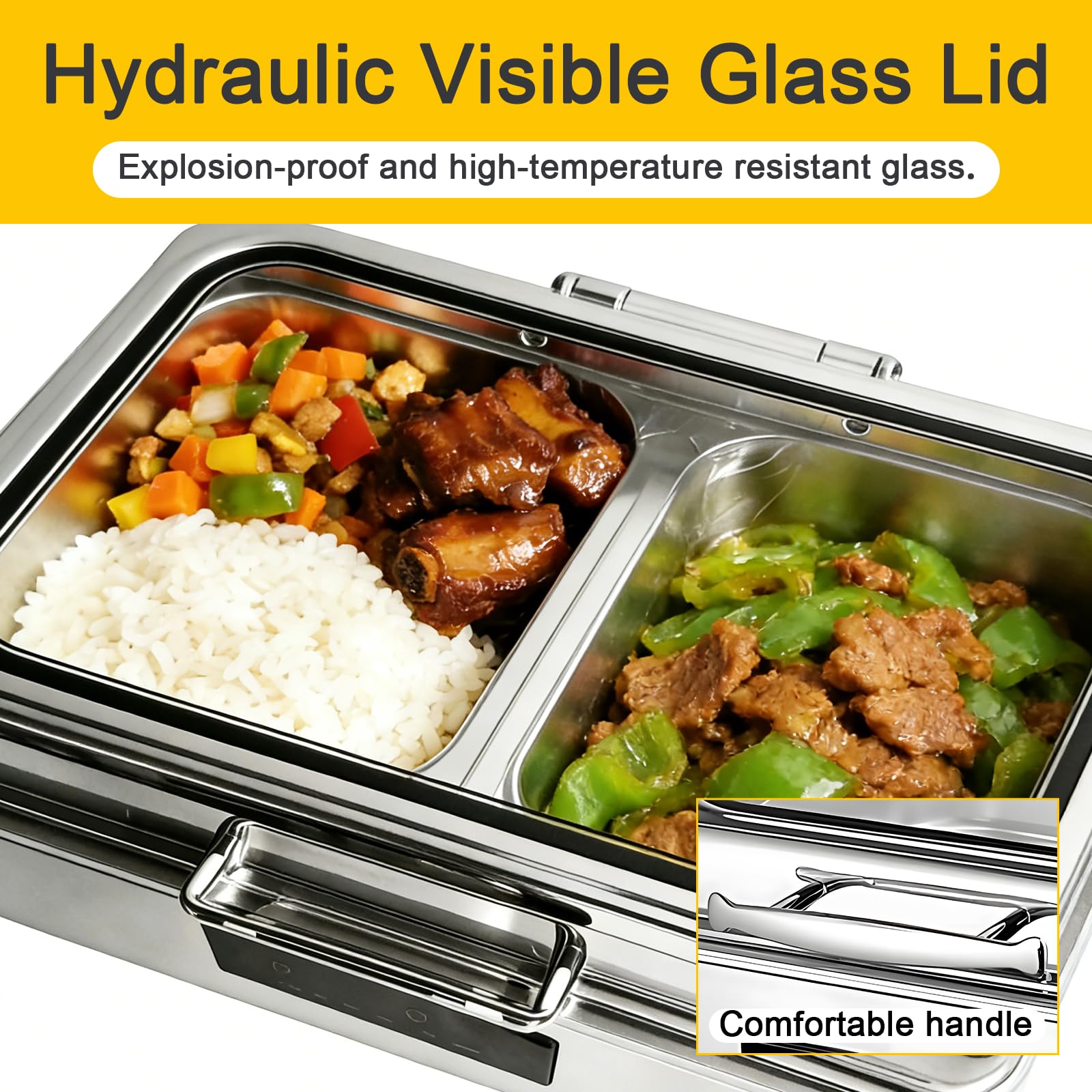 Chafing Dish Elettrico 9L, Professionale Scaldavivande Elettrico per Buffet Acciaio Inox, Contenitore Scalda Cibo Temperatura Regolabile con Coperchio in Vetro per Catering, Hotel(1/3 Pan)