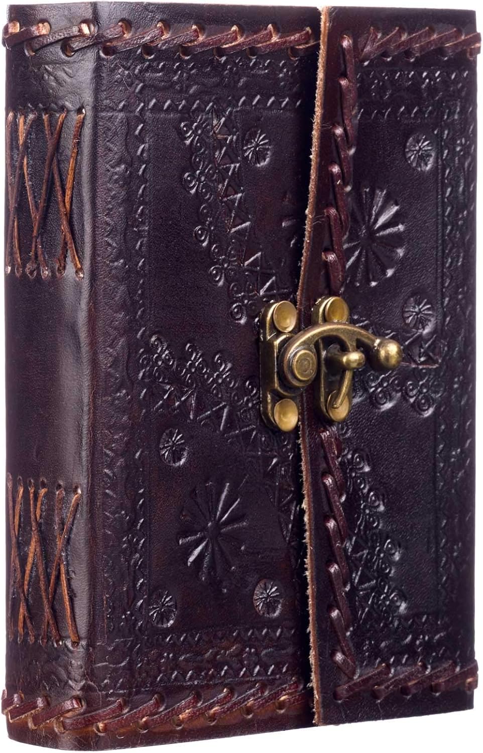 Indra Medium Stitched and Embossed Leather Journal with Clasp 110 x 160 mm