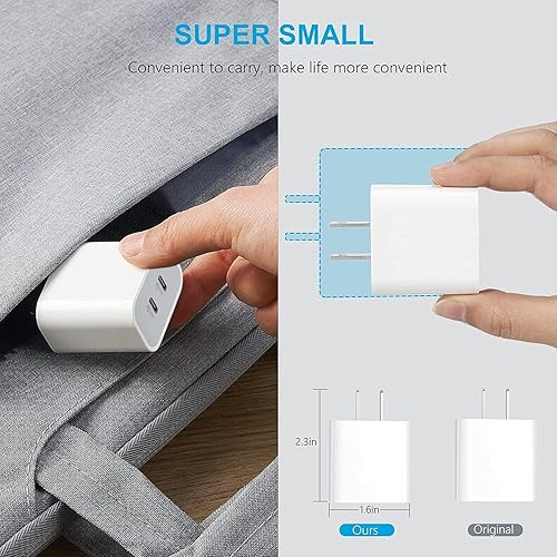 Miniatura 6 de Paquete de 2 adaptadores de carga rápida USB C dual de 20 W tipo C de carga de pared compatible con iPhone 1514131211XXS Pro Max Samsung S23S21S20