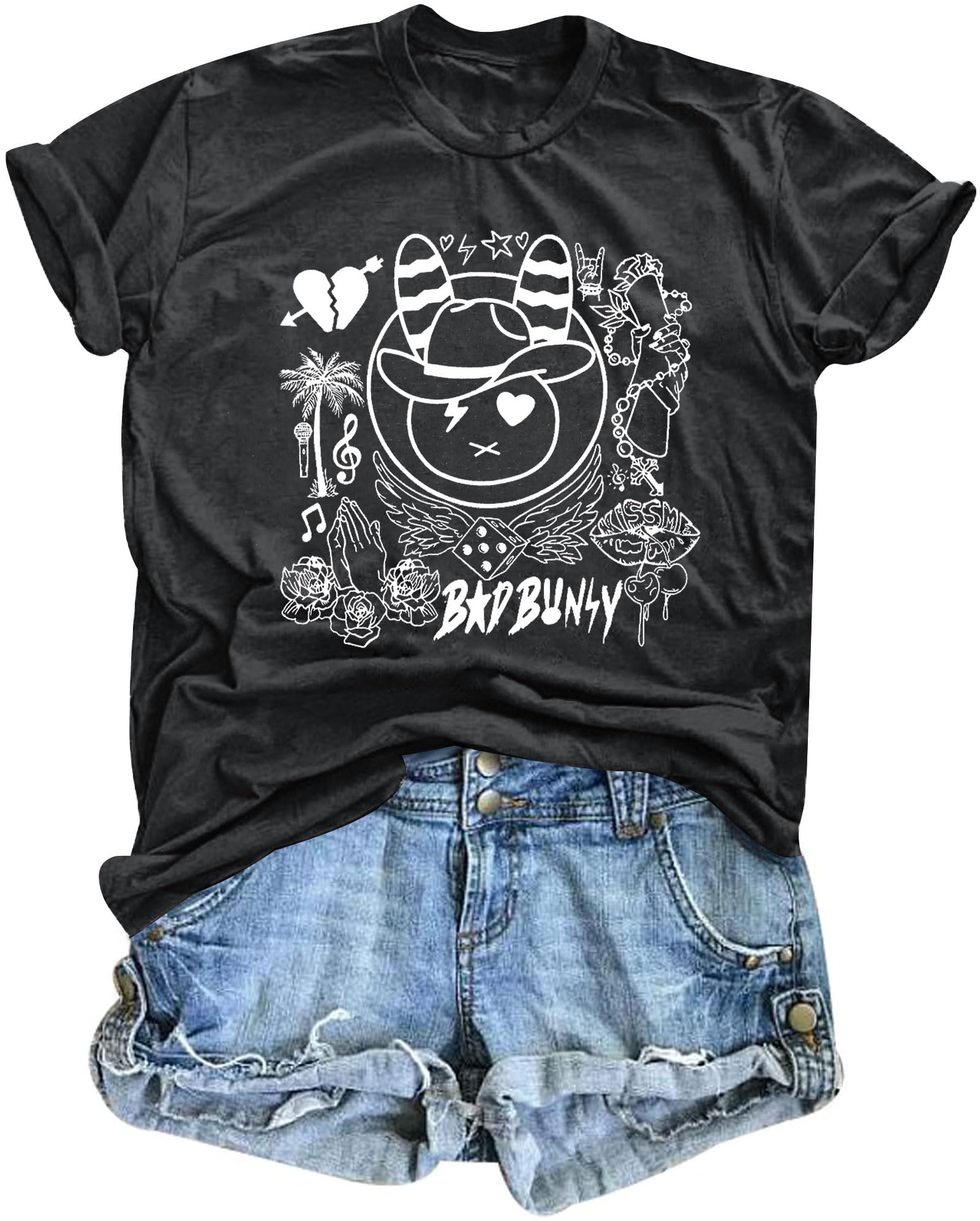 LUKYCILDBunny Shirt for Women New Album T Shirts Cute Rabbit Graphic Tee Hip Hop Fan Gifts Casual Short Sleeve Tees Tops