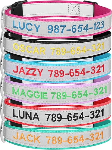 Miniatura 6 de Collar de perro reflectante personalizado, bordado personalizado con nombre y número de teléfono, collar de identificación de nailon ajustable