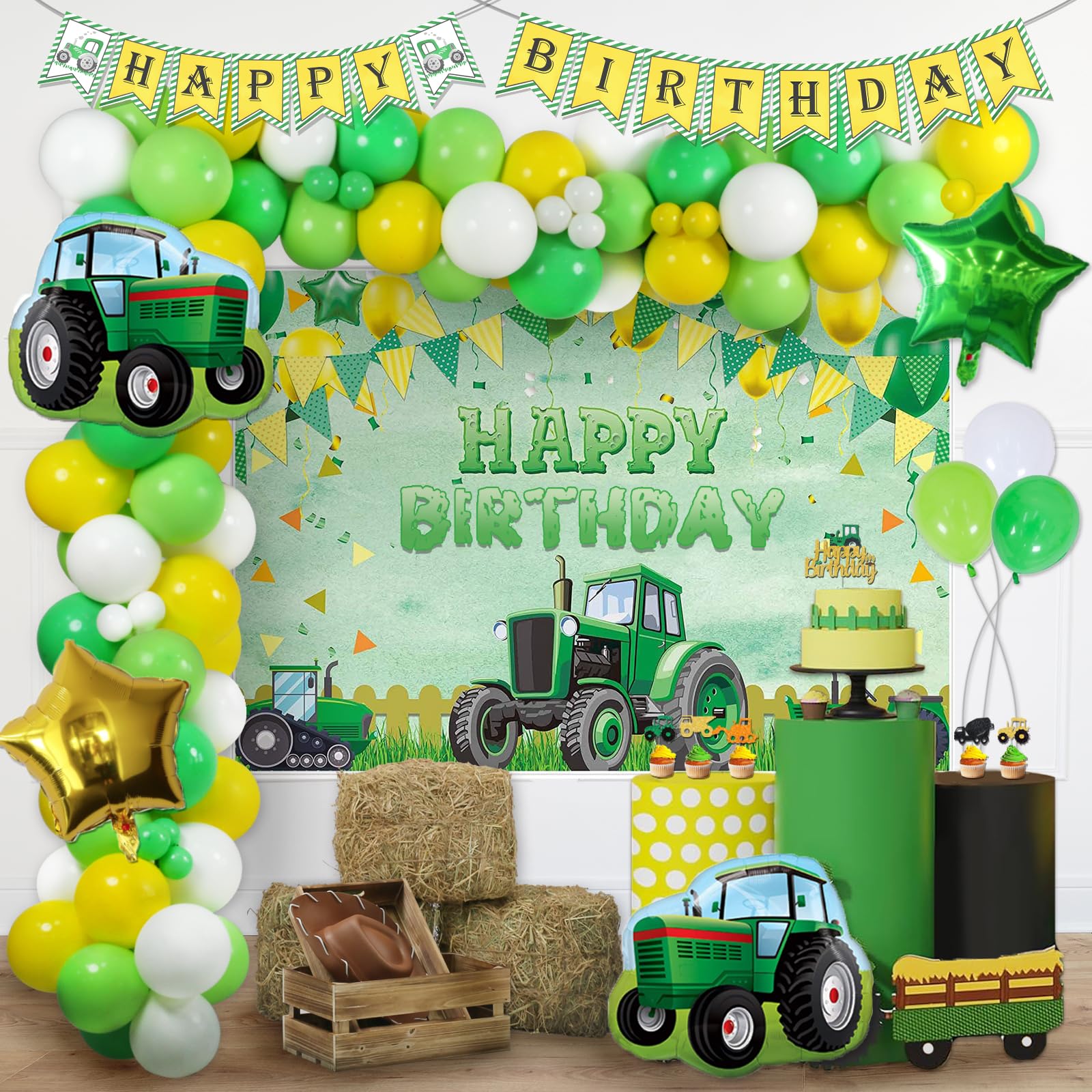 John Deere Tractor Birthday Decorations ADORUU Green Tractor Birthday