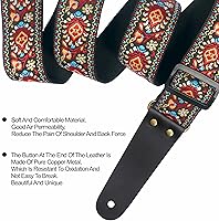 Vista 7 de Nefelibata Correa de guitarra, correas de guitarra de algodón bordadas con extremos de cuero de vaca para bajo, guitarras eléctricas y acústicas