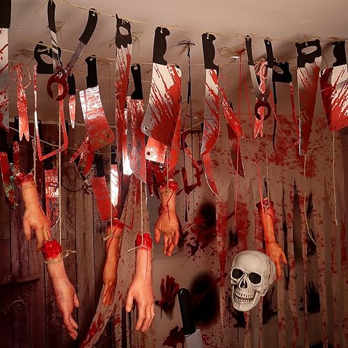 Miniatura 3 de Decoraciones de Halloween, armas de sangre falsas, decoración de Halloween, guirnalda sangrienta para casa encantada, decoración de fiesta de terror