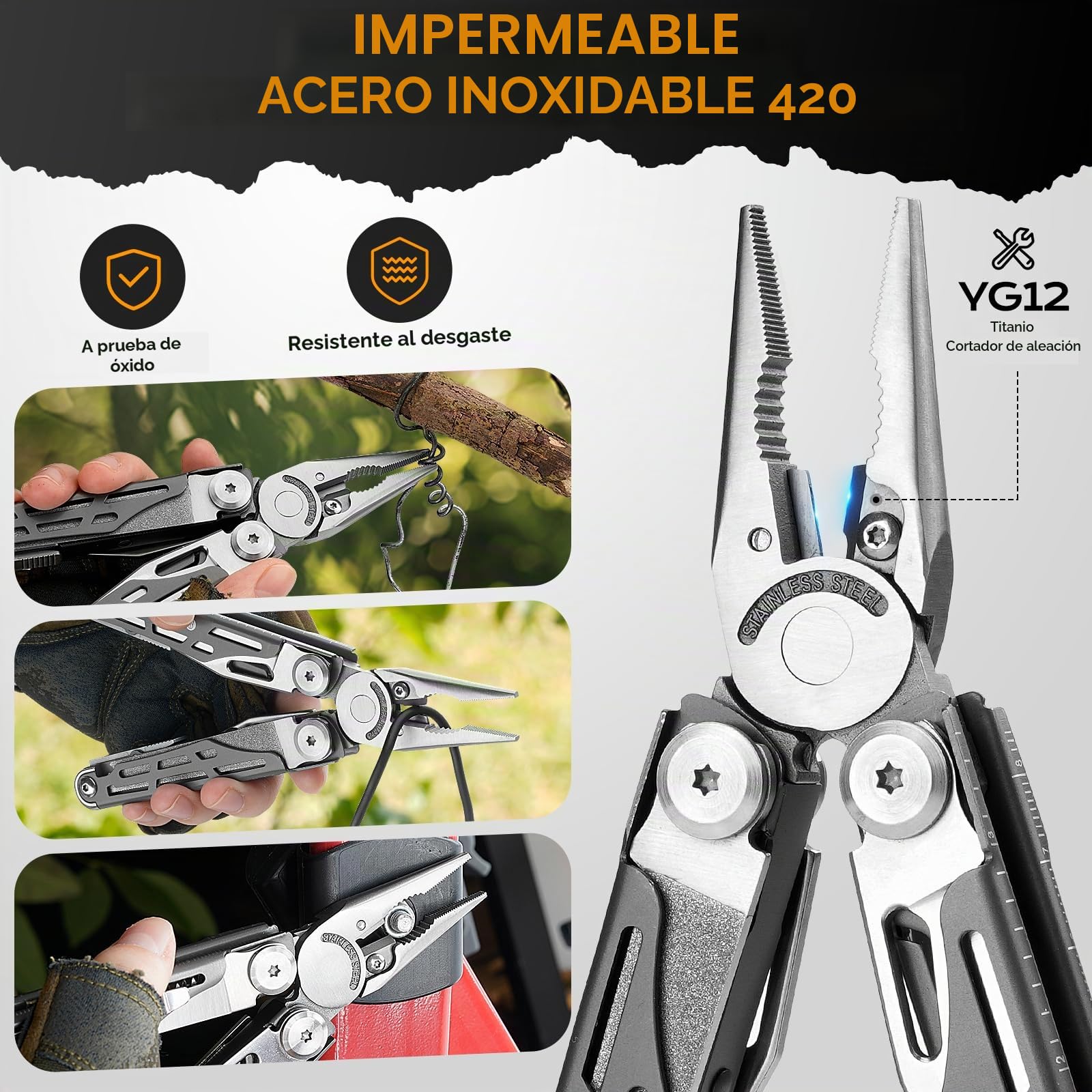 BIBURY Multiherramienta, Alicates Plegables Multiusos con Recubrimiento de Titanio, Herramienta Ideal para Acampar, Senderismo, Reparaciones - Regalo Original para Hombre, Papá, Cumpleaños - BI2038C