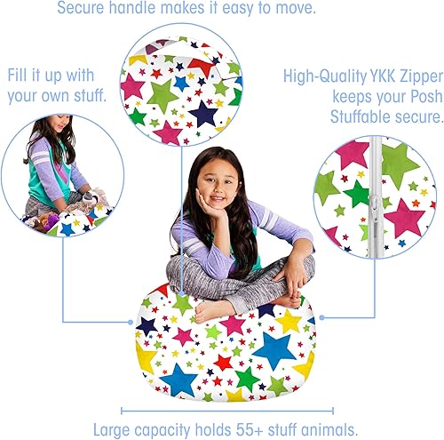 Miniatura 222 de Posh Funda de Silla Puf Rellenable para Almacenamiento de Animales de Peluche para Niños - Organizador de Juguetes Infantiles, Grande-38 - Lona