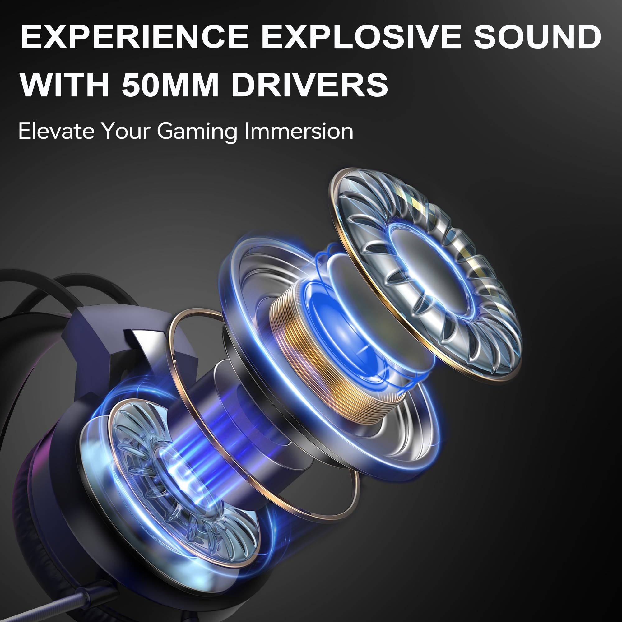 Voistek Cuffie da gioco per PC, PS4, PS5, Xbox, cuffie over-ear con suono surround, cuffie cablate da 3,5 mm con microfono a cancellazione del rumore, nero