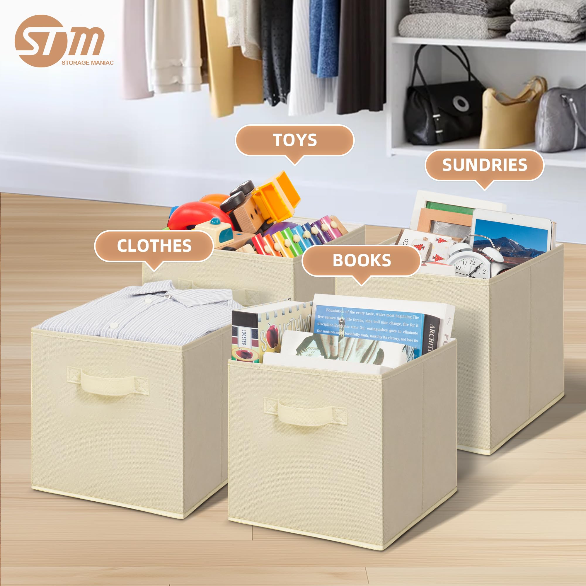 STORAGE MANIAC Cubos de almacenamiento, contenedores de almacenamiento plegables de 11 pulgadas con asas, paquete de 6 contenedores plegables de tela para organización, contenedores de almacenamiento
