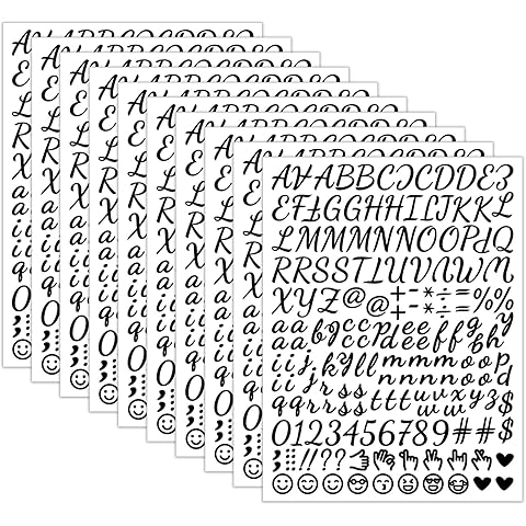 JekiiNova 1730 Alphabet Letter Stickers, 10 Sheets Self-Adhesive Monogram Stickers Upgraded Cute Handwriting Letter Vinyl Stickers for DIY Crafts Art Making Cards Notebook Decor (Black)