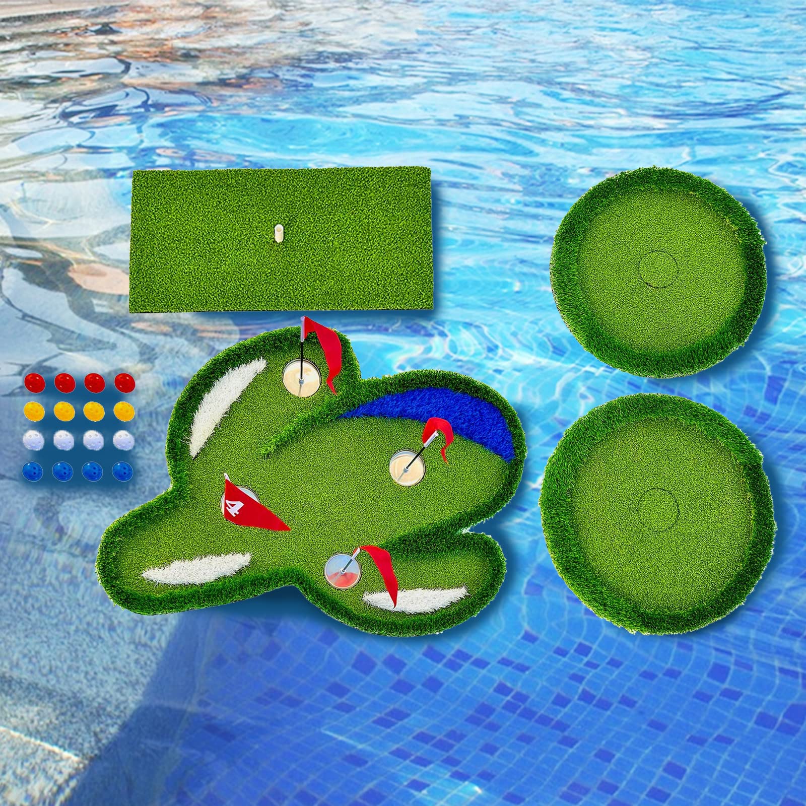 Floating Golf Green for Pool, Floating Chipping Green Float Golf Putting Mat Golf Games Training Golf Turf Mat Set for Pool, Pool Golf Turf Mat Set for Outdoor Game
