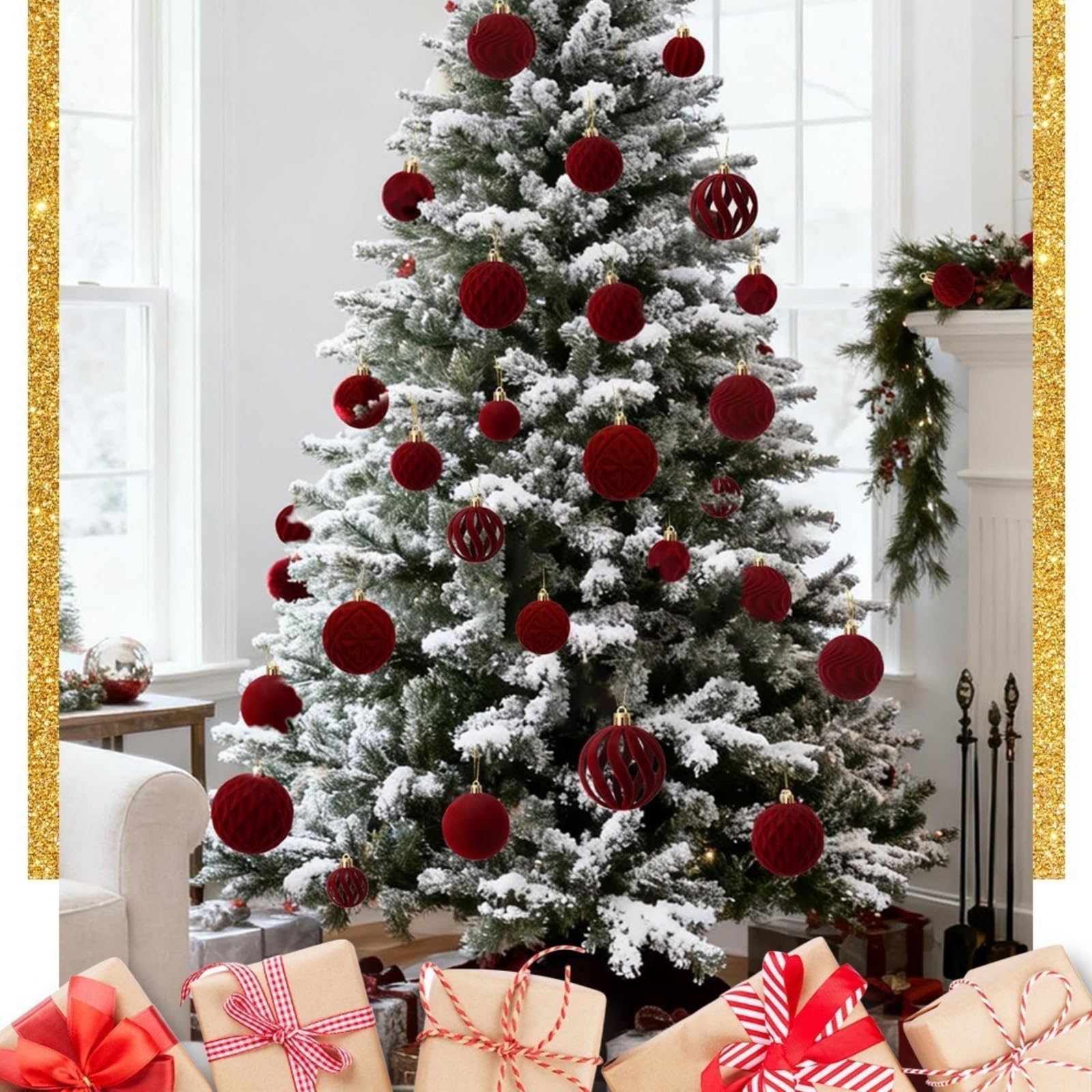Samt Weihnachtskugeln Ornamente Set, 36 Stück, Zerstörungssicher | Weihnachtsbaumdeko, Urlaubsdekoration, Heimdekoration, Bruchsicher, 36-teiliges Set