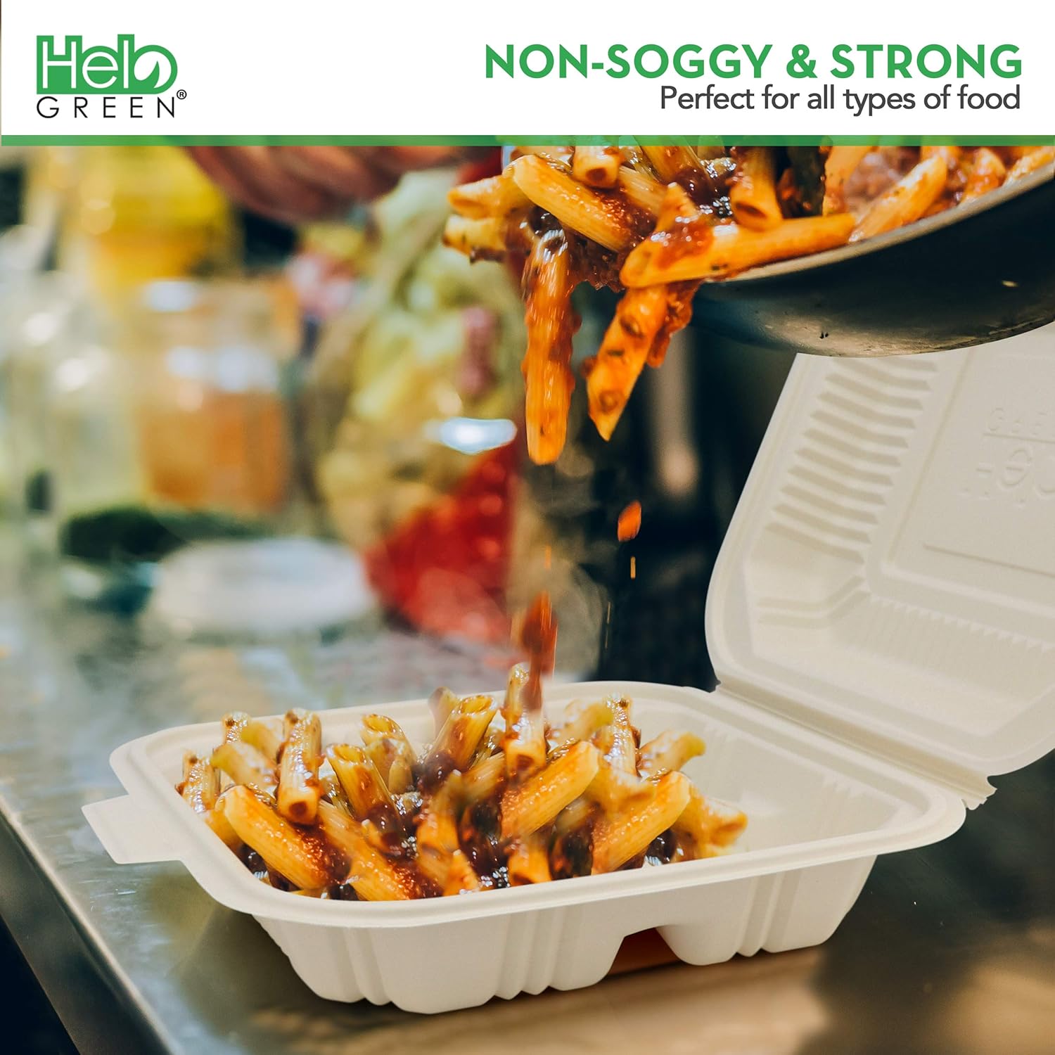 HeloGreen [100 Count] Eco Friendly Take Out Food Containers [8"x8",3-Compartment] - Non Soggy, Leak Proof, Heavy-Duty Quality, Disposable To Go Containers for Food, Cornstarch, Microwave Safe : Industrial & Scientific