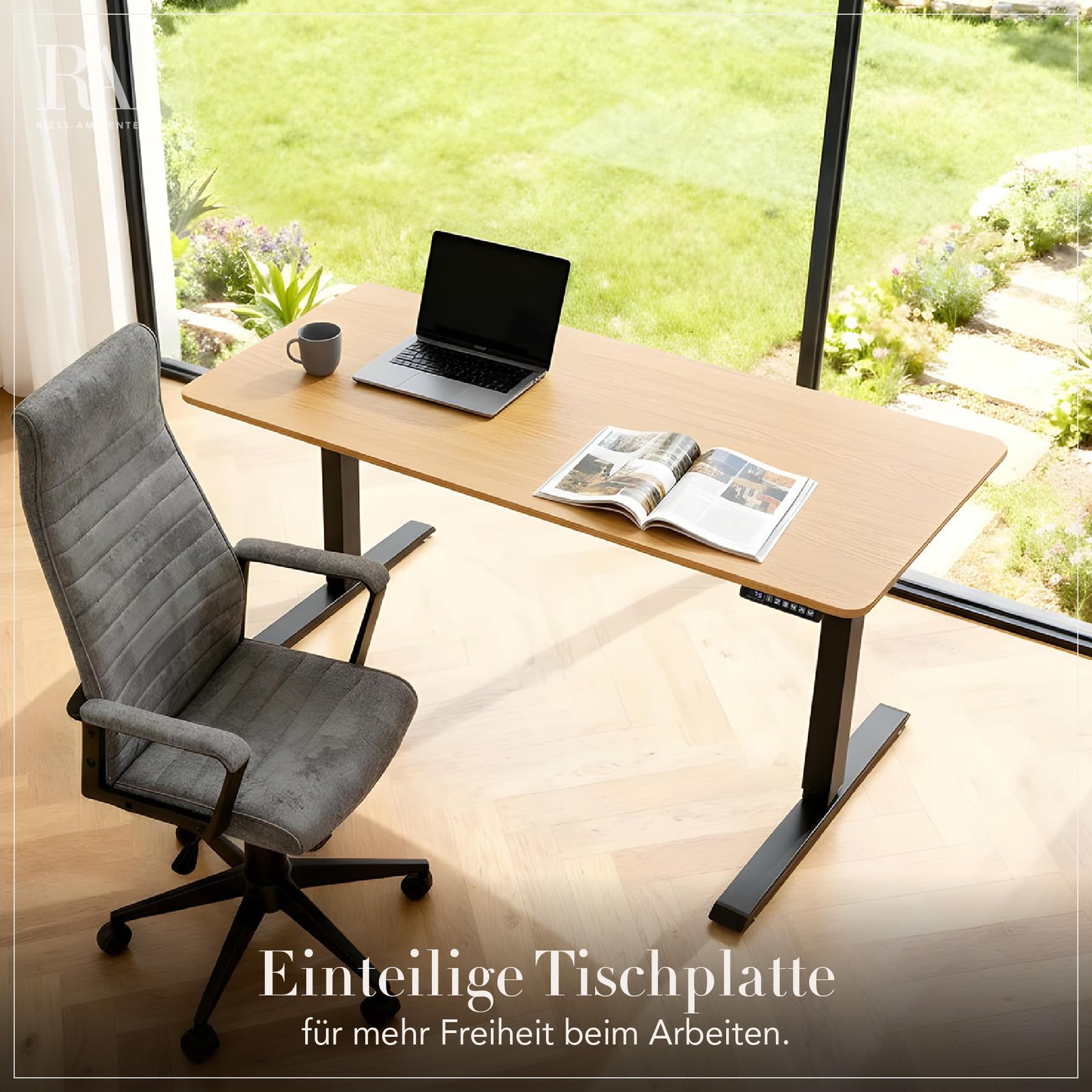 Schreibtisch Oak Desk - 160cm - schwarz Natur - Holzwerkstoff | 100 kg Belastbarkeit, stabiles Gestell, höhenverstellbar, hoher Komfort, modernes Design