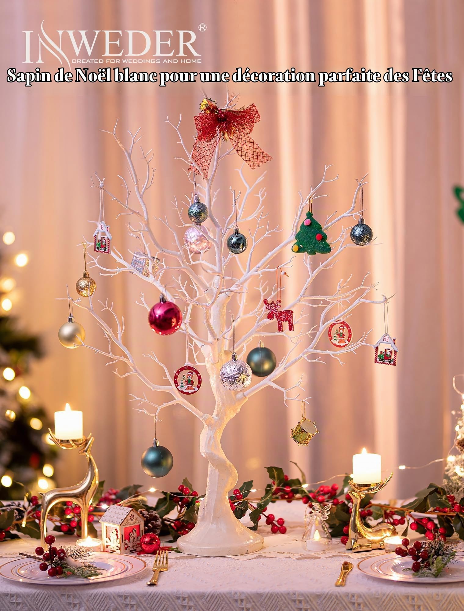 Arbres Artificiels Blancs pour Noël Décoration，80cm | Réutilisables, Décorations à Suspendre DIY, Arbre à Souhaits pour Centre de Table, Mariage, Pâques, Halloween, Anniversaire