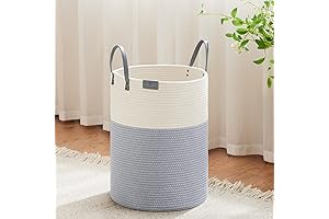 Viposco Large Laundry Hamper Tall Woven Rope Storage Basket Grey 30L