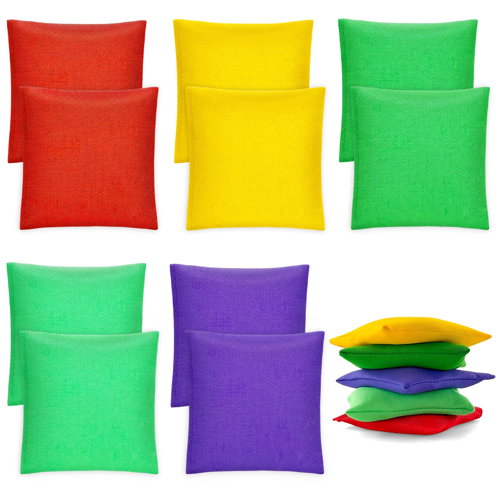 Bellanova 10 Stück Cornhole Säckchen, 10×10 cm Wurfsäckchen 80 g, Leichte Sandsäckchen Doppelt Verstärkt, für Indoor und Outdoor Freizeitspiele