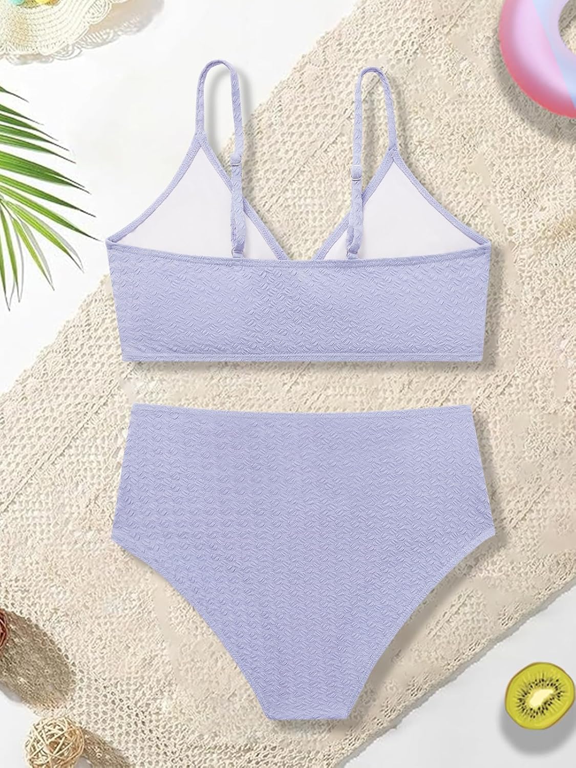 Girls Swimsuit Solid Bathing Suit 2 Piece Twist Cross Adjustable Straps Soft Lining Bikini for Teen Girls with Chest Pad - Image 4