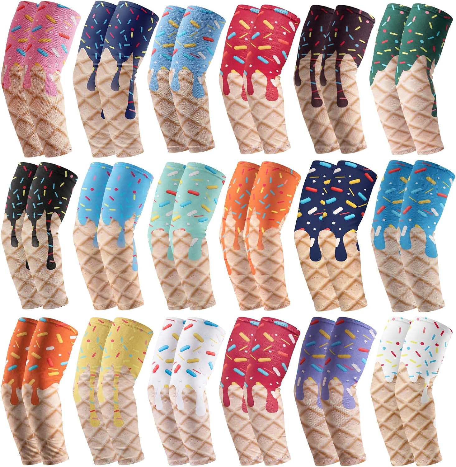 18 Pcs Ice Cream Drip Baseball Arm Sleeve Adult Compression Arm Sleeves | Sun Sleeves Baseball Drip for Men Accessories for men Drippy Baseballs Accessories Ice Cream Drip Baseball Gear