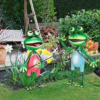 Qunclay 2 Pcs Frog Garden Decor Metal Frog Garden Stake Outdoor Decor 3D Frog Figurine Metal Garden Decor Metal Yard Art Frog Statue for Spring Summer Lawn Patio Backyard Pathway Yard Garden Decor