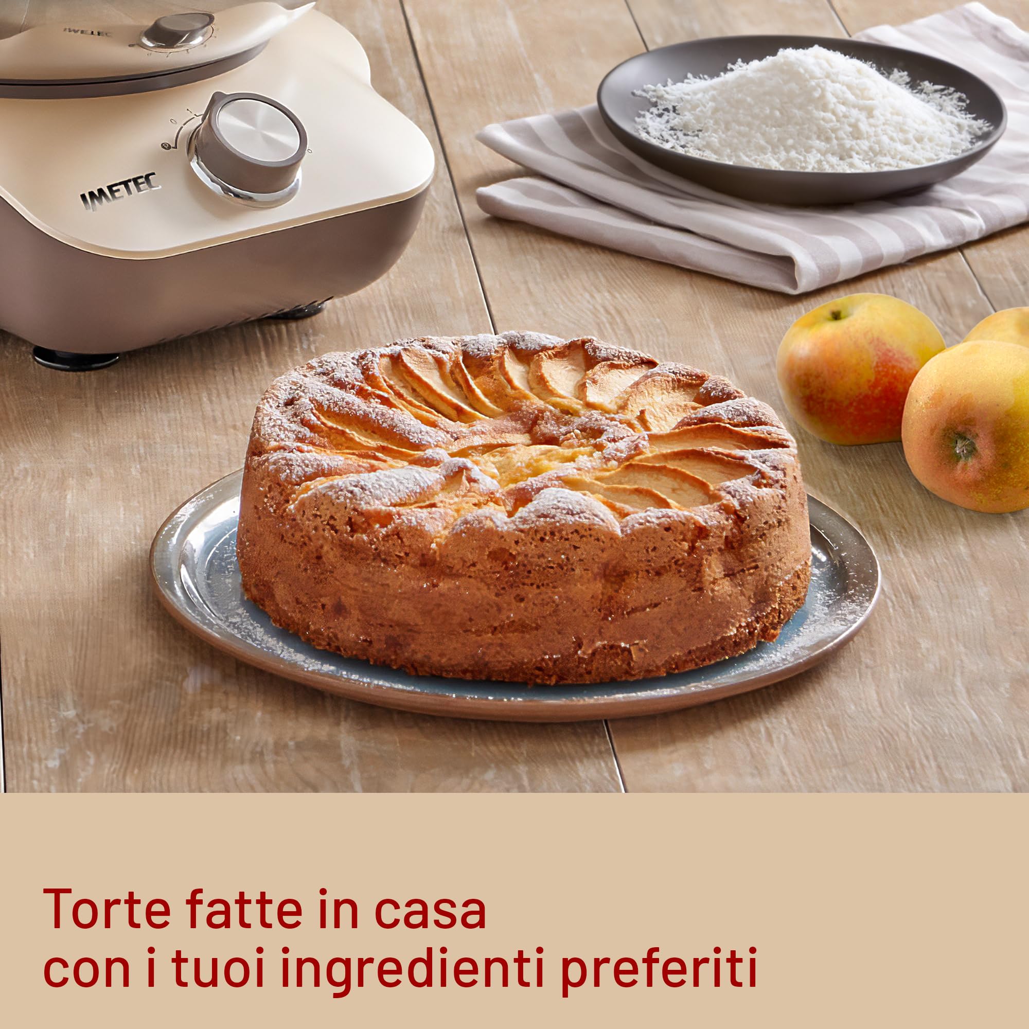 Imetec CakeLover, Impastatrice Planetaria di 5L per Torte, Dolci, Pizza, Pane, Pasta – 1500 W, 6 Velocità, Ciotola in Acciaio Inox, Doppio Gancio, Fruste – Design Compatto, Ricettario Incluso