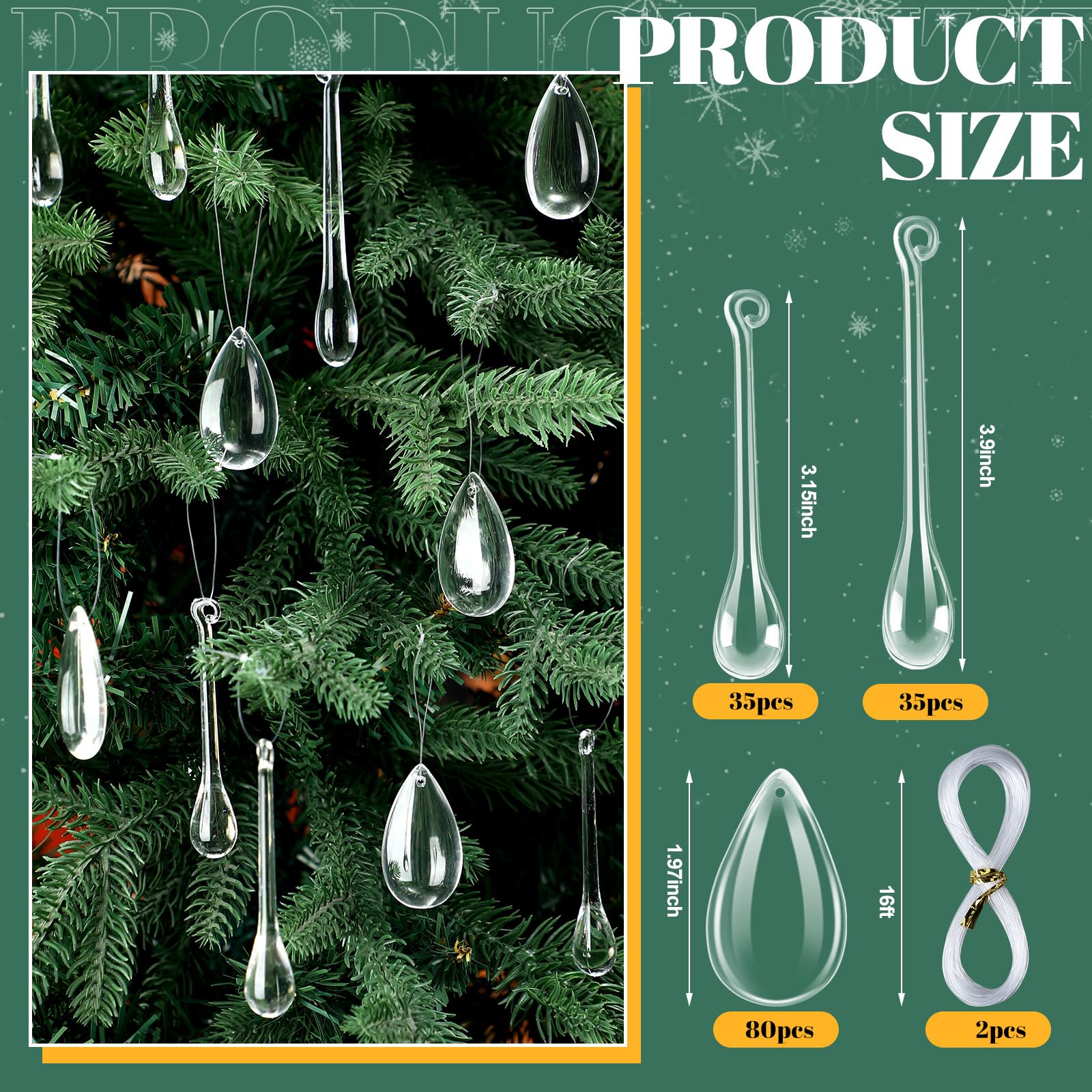 Cinnvoice 150 Stück Weihnachts-Tropfen-Ornamente, transparent, Acryl, Kristall-Kronleuchter, Anhänger für Weihnachtsbaum, Kronleuchter, Hochzeit, Tafelaufsätze, Party-Dekorationen