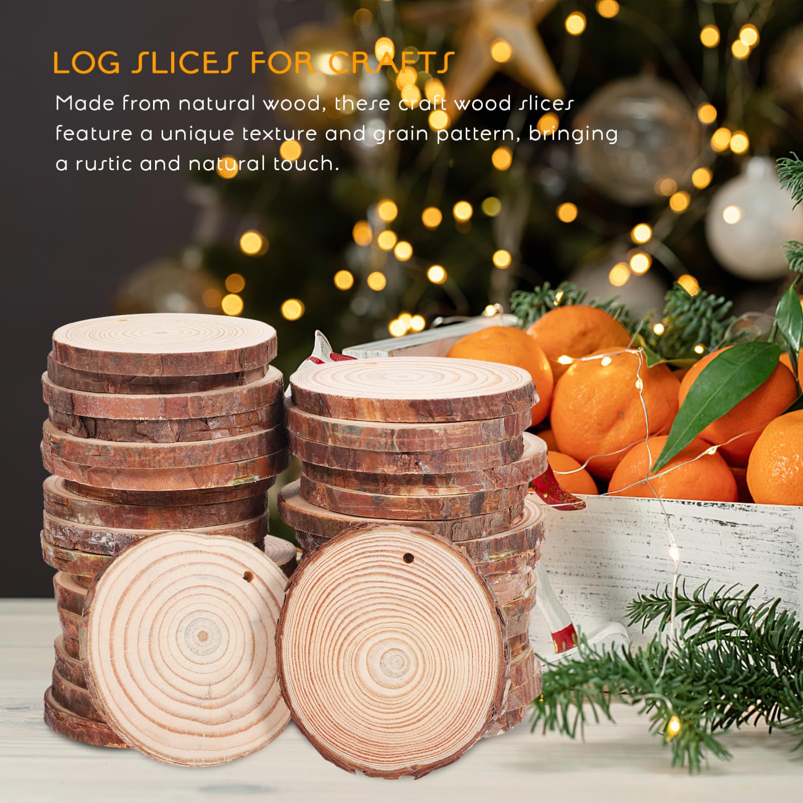 Unbemalte Runde Holzscheiben 50 Stück 7–8cm mit Jutekordel | Rustikaler Naturlook für Weihnachten und Handbemalung, Braun, Holz, mit 10m Schnur