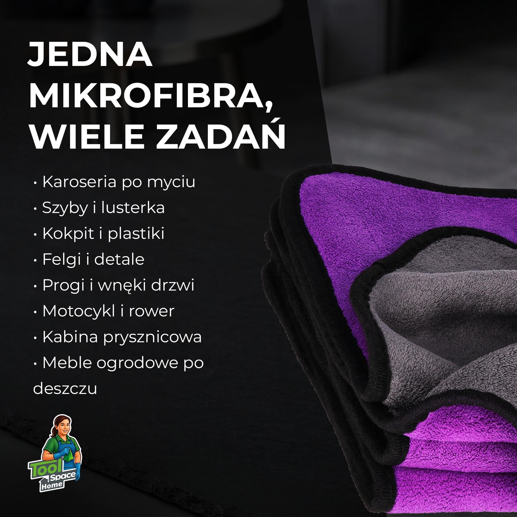 ToolSpace Ręcznik Samochodowy z Mikrofibry Premium 600 gsm 38x46cm 3 szt. do Osuszania Auta Lakieru Szyb Detailingu Chłonny Miękki Wielorazowy Bez Smug Zestaw do Pielęgnacji Samochodu Karoserii i Wody
