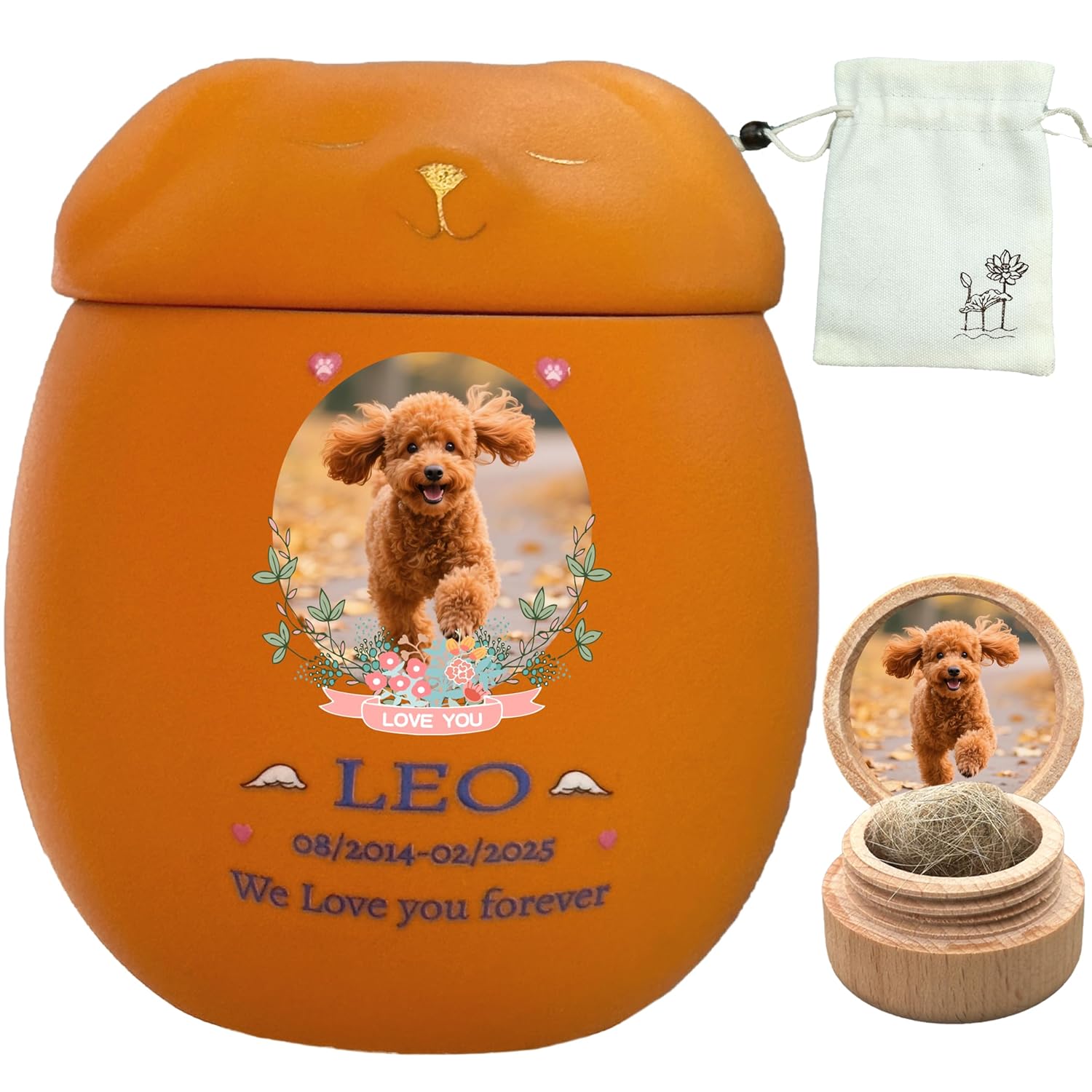 Custom Dog Urn,Pet Urn,Pet Urns for Dogs,Pet Cremation Urn,Dog Urns for Ashes,Urns for Dogs,Ceramic Urn,Handmade Custom Personalized(Small Orange) suitable ashes 22 lb (not bones)