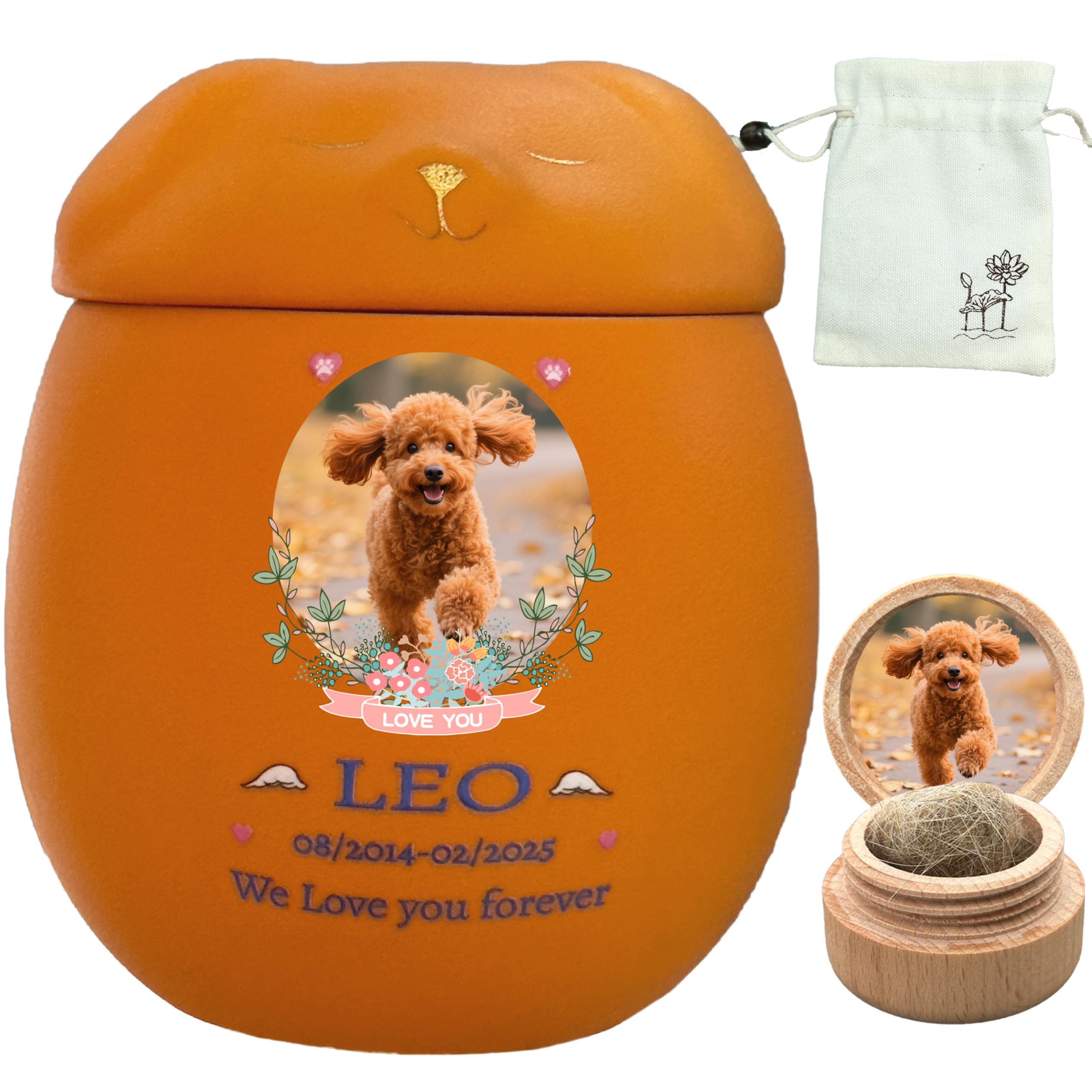 Personalized Dog Urn,Pet Urns for Dogs,Pet Cremation Urn,Dog Urns for Ashes,Urns for Dog ashes,Ceramic Urn,Memorial Box, dog loss (Small Orange, Small suitable ashes โค22 lb (not bones)) โ image 1