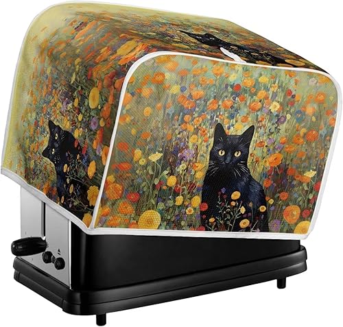 Miniatura 6 de Talayituse Cubierta para tostadora con estampado de flores de gato, ranura ancha de 2 rebanadas, ligera, protección contra el polvo, lavable,
